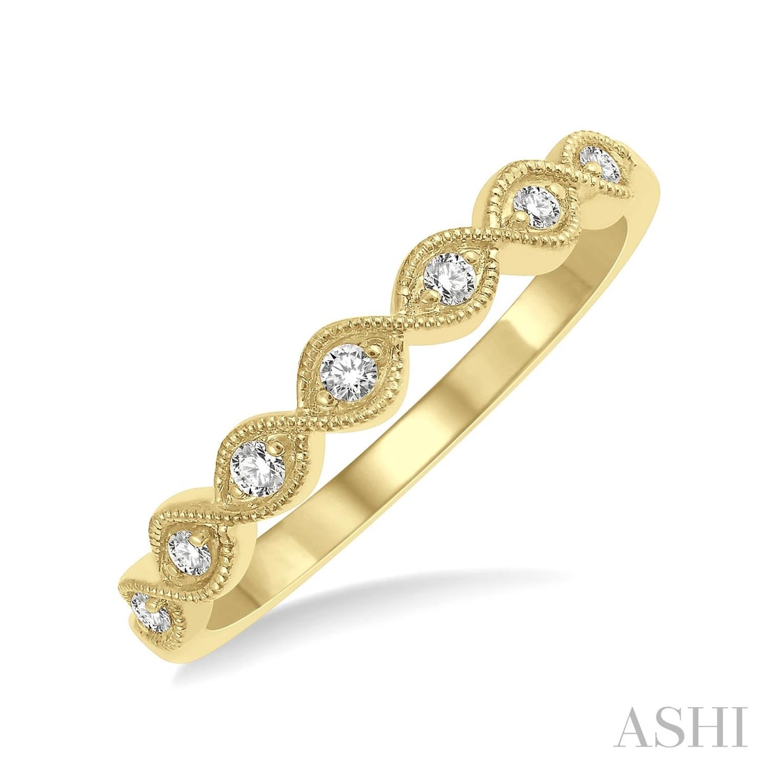 0.10 ctw Diamond Milgrain Marquise Lattice 14K Yellow Gold Band Ring: Captured in a moment of brilliance, this exquisite Milgrain Marquise Lattice ring featuring Natural Diamonds speaks to the connoisseur. Securely held in a classic Half-Eternity Band design, the ring i