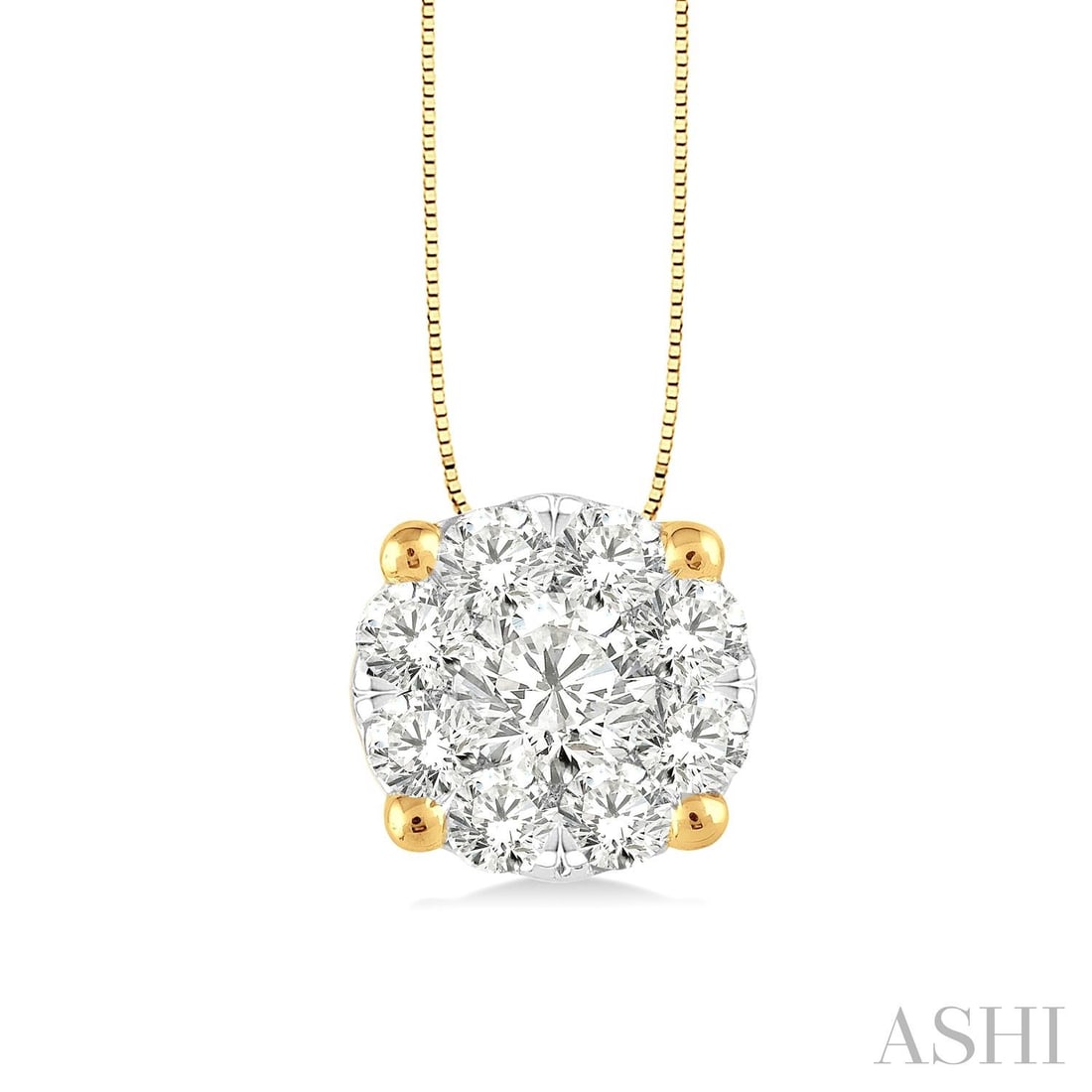0.35 ctw Cluster White Diamond 14K Yellow & White Gold Pendant: Epitomizing grandeur, this exquisite Cluster pendant featuring White Diamond stands as a beacon of refined taste. Crafted with precision, the Cluster setting is seamlessly integrated into 1.0 grams of