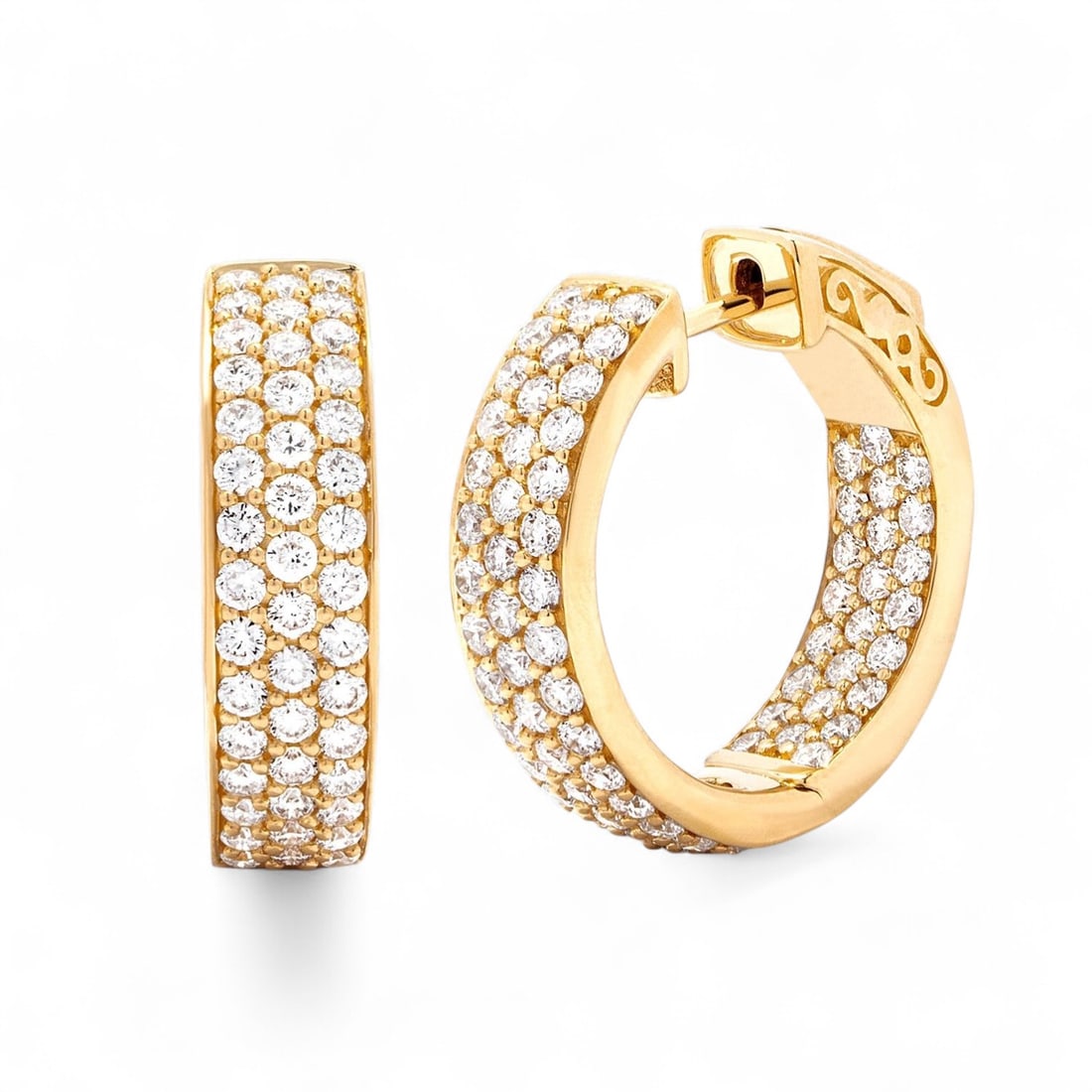 1.93 Ctw Classic Hoops Diamond Modern 18K Yellow Gold Earrings - Certified: Captured in a moment of brilliance, this stunning Classic Hoops pair of earrings featuring Natural Diamonds speaks to the connoisseur. Securely held in a classic Pave design, the earrings are forged f