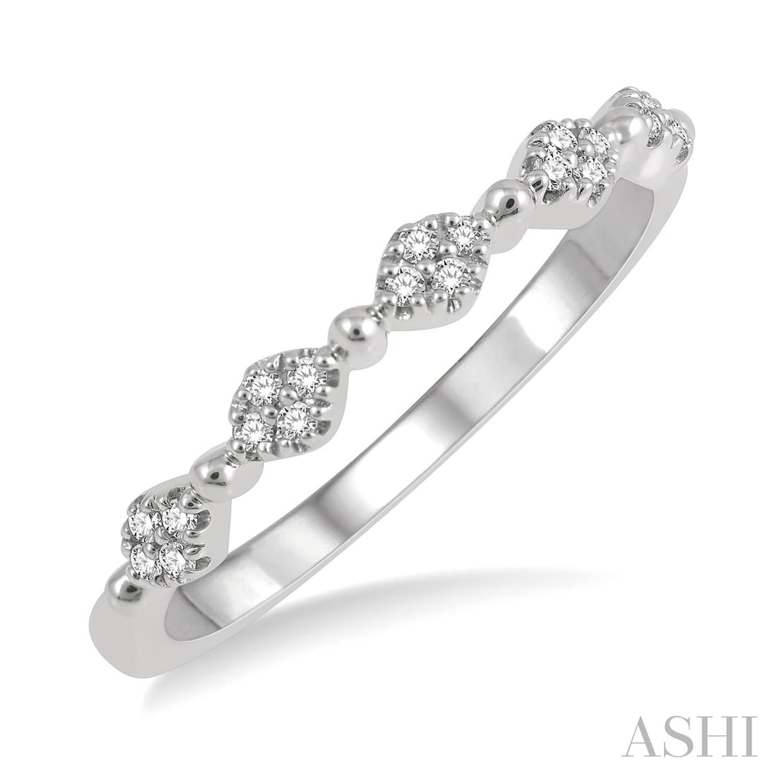0.10 ctw Diamond 14K White Gold Band Ring: Captured in a moment of brilliance, this elegant Marquise Mount band ring featuring White Diamond speaks to the connoisseur. Securely held in a classic Cluster design, the band ring is forged from 1.7