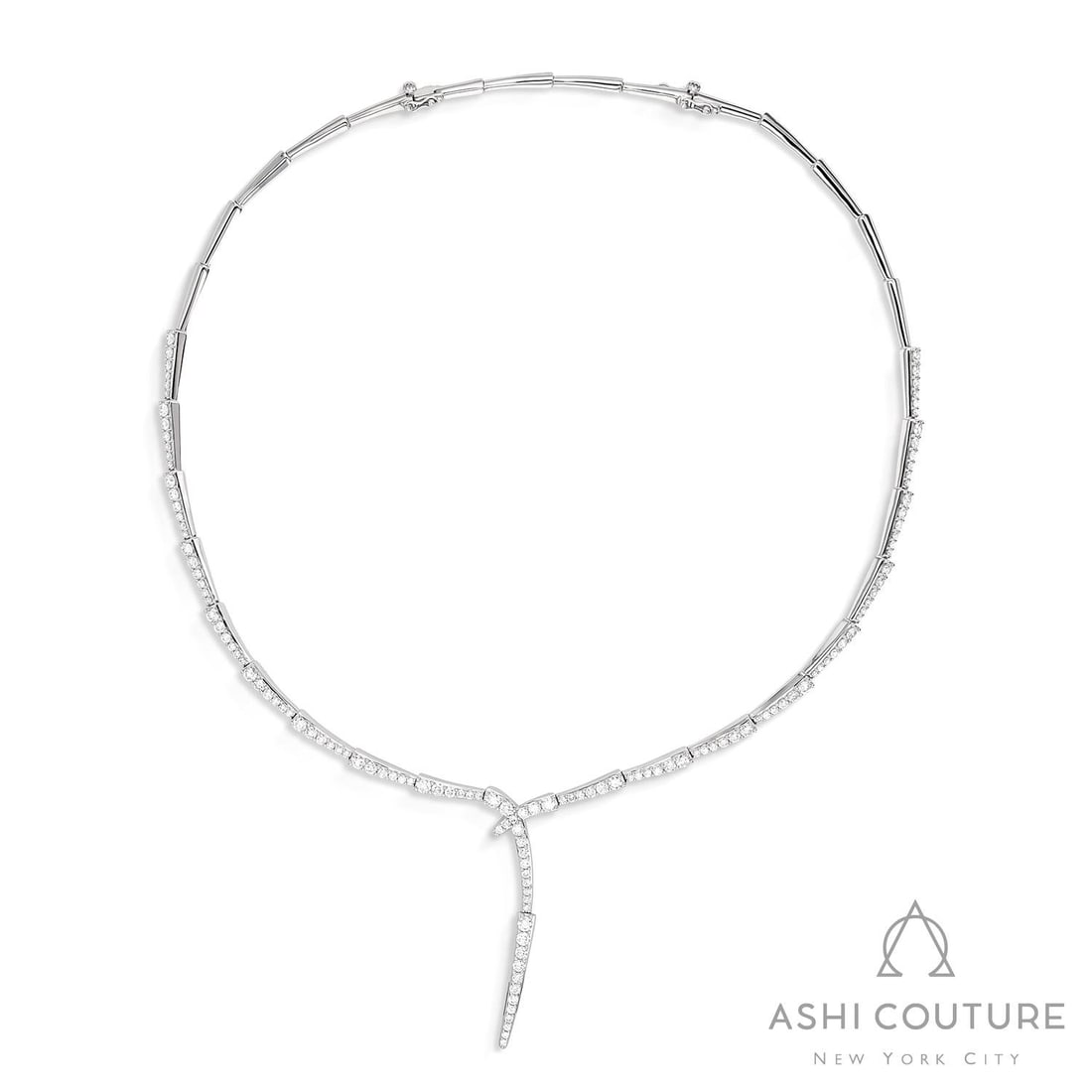 18 inch 5.74 ctw Diamond Meander 18K White Gold Necklace: Rare and radiant, this breathtaking Meander necklace featuring White Diamond offers a touch of the extraordinary. Crafted with precision, the Lariat/Link Construction setting is seamlessly integrated 
