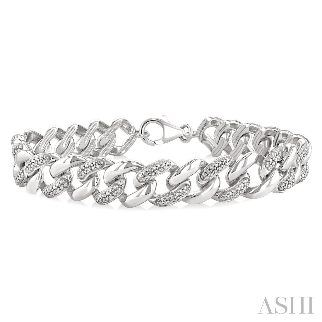 0.14 ctw Diamond Pave Curb & Cuban Link Sterling Silver Bracelet: Defining modern elegance, this stunning Curb & Cuban Link bracelet featuring Natural Diamonds captures the essence of style. Expertly mounted in a Pave setting, the bracelet is crafted in 16.65 grams 