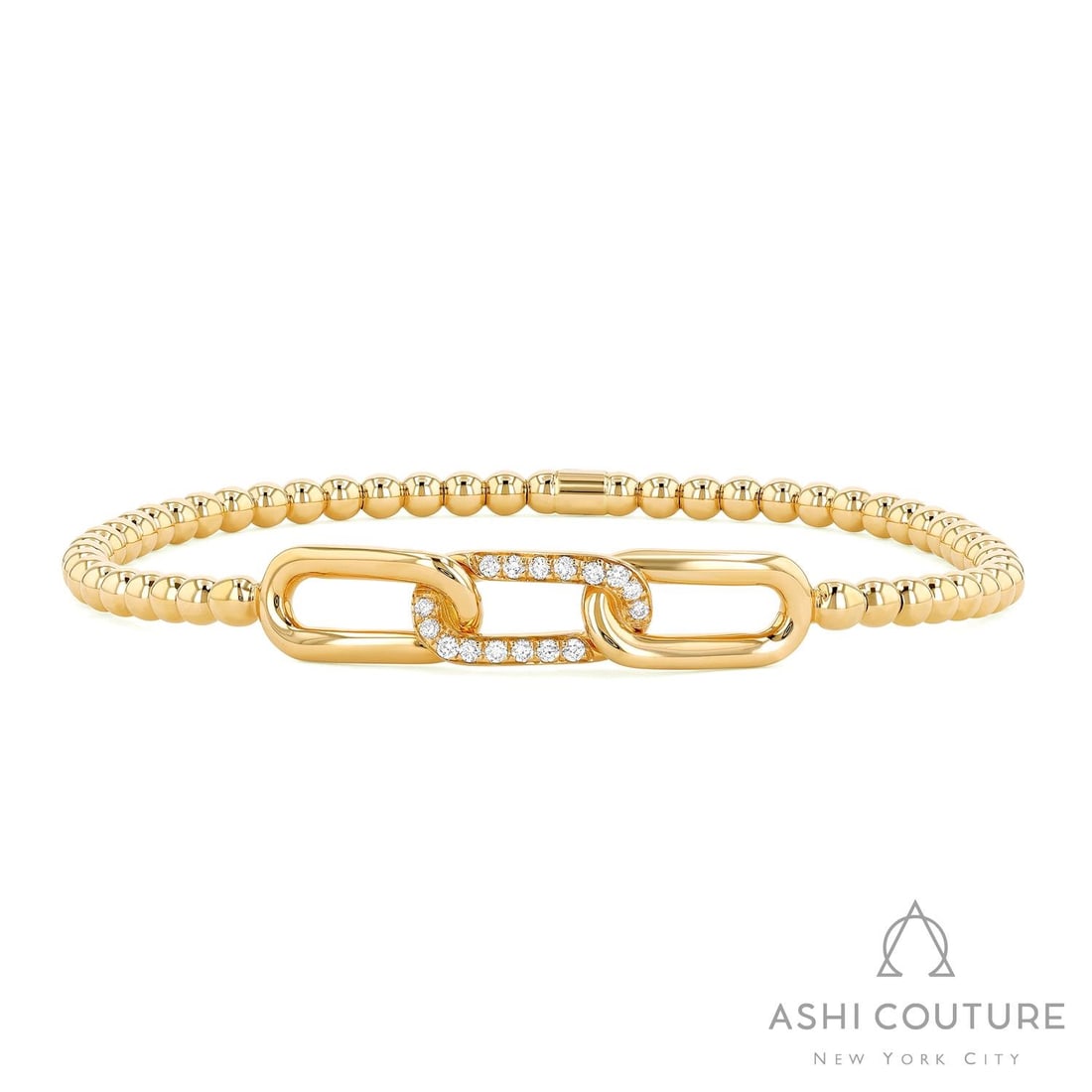 0.15 ctw Diamond 18K Yellow Gold Link Stretch Bracelet