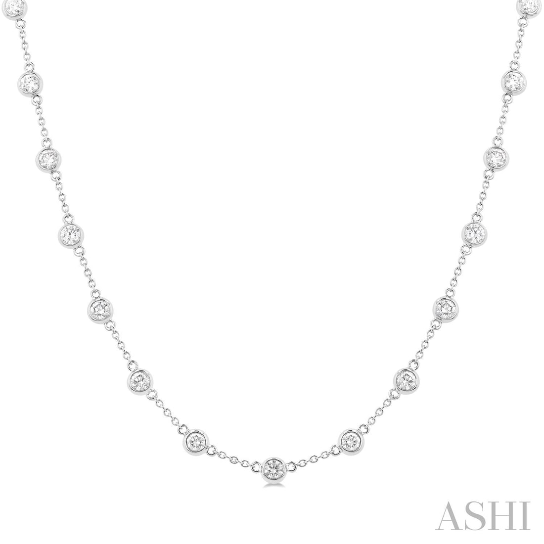 3.01 ctw Bezel Set White Diamond Station 14K White Gold Necklace: A testament to superior craftsmanship, this magnificent Bezel Set Station necklace featuring White Diamond is unparalleled. Showcasing the gems in a Bezel arrangement, the necklace consists of 5.95 gr