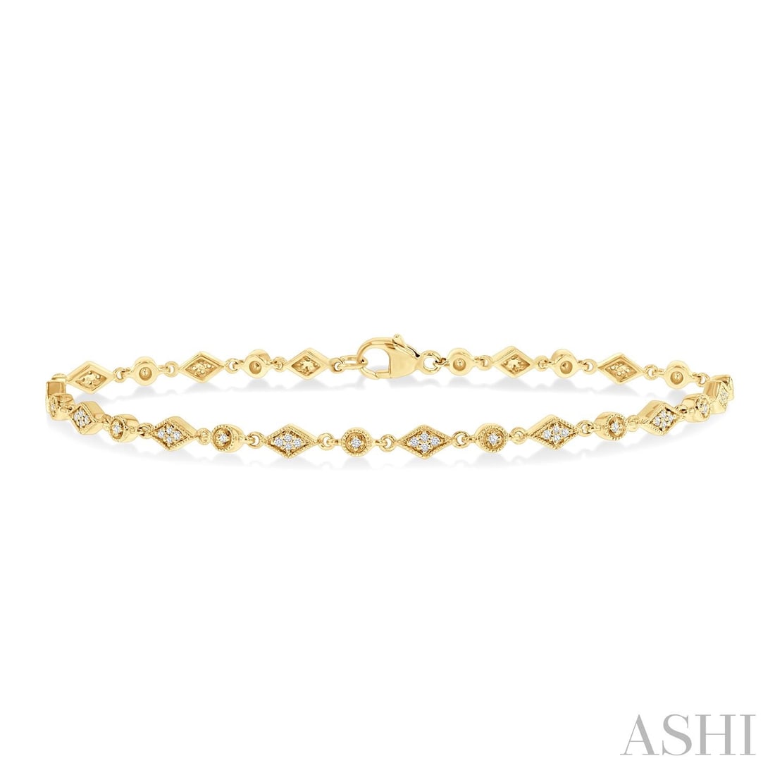 0.25 ctw Diamond Art Deco Kite 10K Yellow Gold Tennis Bracelet: Captured in a moment of brilliance, this exquisite Art Deco Kite bracelet featuring White Diamond speaks to the connoisseur. Securely held in a classic Link/Line design, the bracelet is forged from 4.