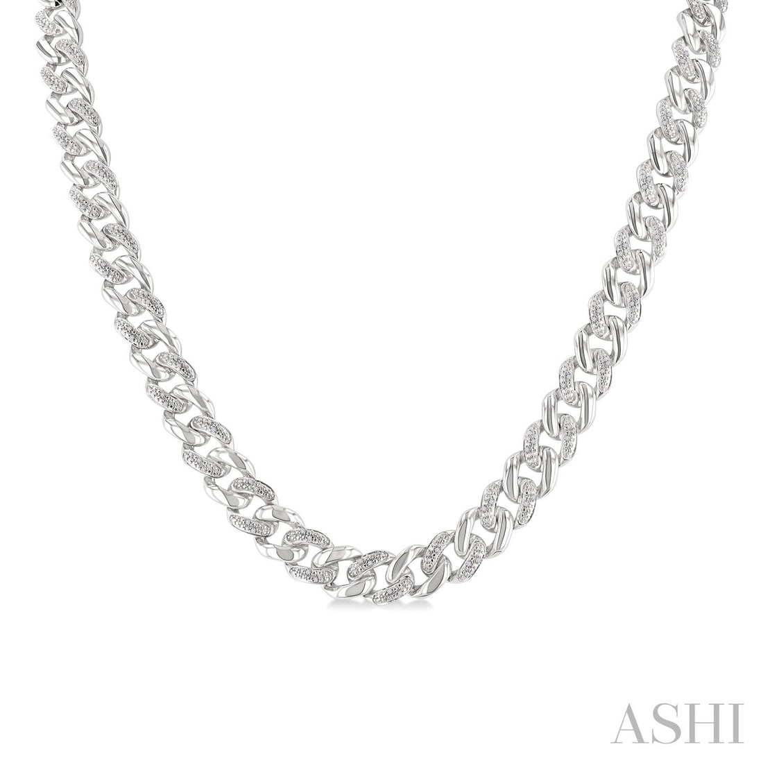 18 inch 0.25 ctw White Diamond Curb & Cuban Link Sterling Silver Necklace: Timeless and sophisticated, this elegant Curb & Cuban Link necklace featuring White Diamond radiates enduring beauty. Securely held in a classic Chain/Link design, the necklace is forged from 47.95 gr