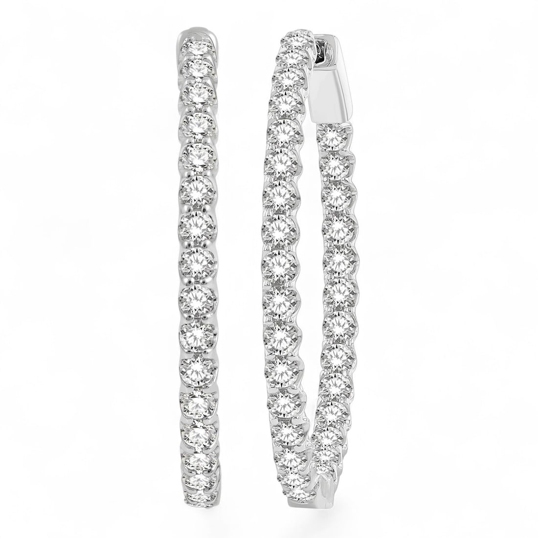 3.0 Ctw Inside-Out Oval Hoop White Diamond Modern 14K White Gold Earrings - Certified: Exuding opulence and grace, this stunning Inside-Out Oval Hoop pair of earrings featuring Natural Diamonds is crafted for the distinguished. A detailed Shared Prong gallery secures the stones, rendere