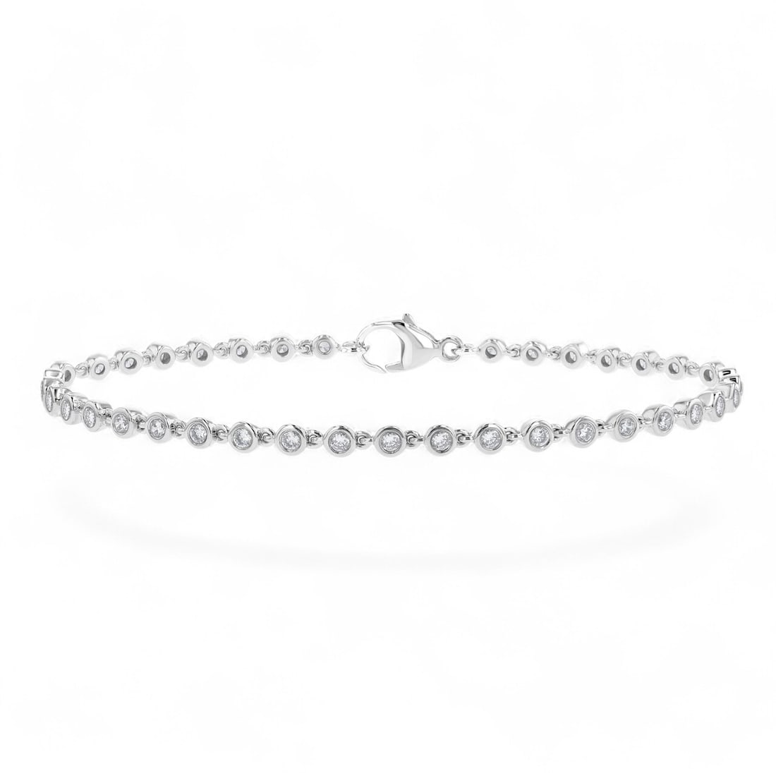 1.01 Ctw Bezel Set Tennis White Diamond Modern 14K White Gold Bracelets - Certified: A testament to superior craftsmanship, this stunning Bezel Set Tennis bracelet featuring Natural Diamonds is unparalleled. Crafted with precision, the Bezel setting is seamlessly integrated into 6.35 