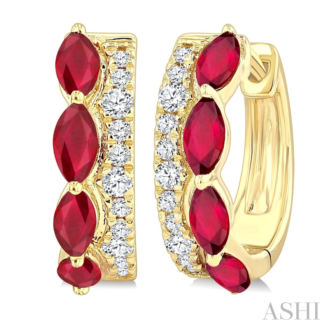 4x2mm Ruby and 0.17 ctw Diamond 10K Yellow Gold Hoop Earrings (1 of 3)