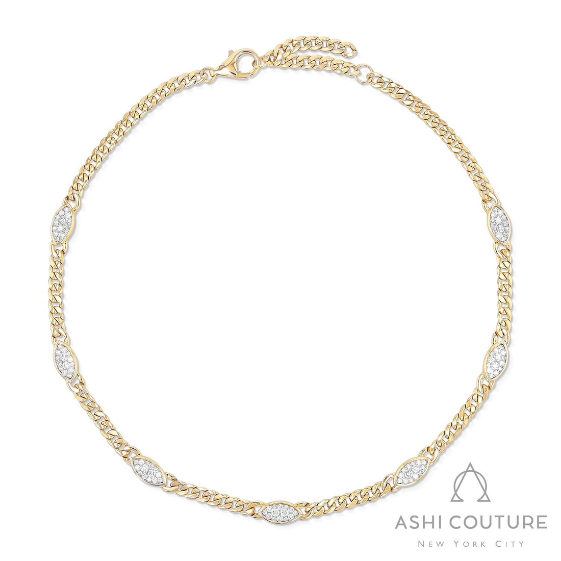 18 inch 2.49 ctw White Diamond Fiori Linq 18K Yellow & White Gold Necklace: Exuding opulence and grace, this magnificent Marquise Cluster necklace featuring White Diamonds is crafted for the distinguished. Crafted with precision, the Pave setting is seamlessly integrated into