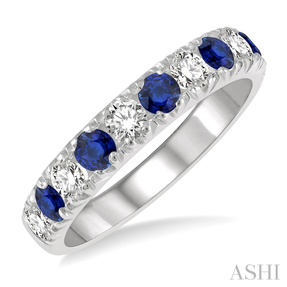 2.9mm Sapphire and 0.55 ctw Diamond 14K White Gold Band Ring: A testament to superior craftsmanship, this magnificent Half-Eternity Band ring featuring White Diamond, Blue Sapphire is unparalleled. Showcasing the gems in a Half-Eternity Band arrangement, the rin
