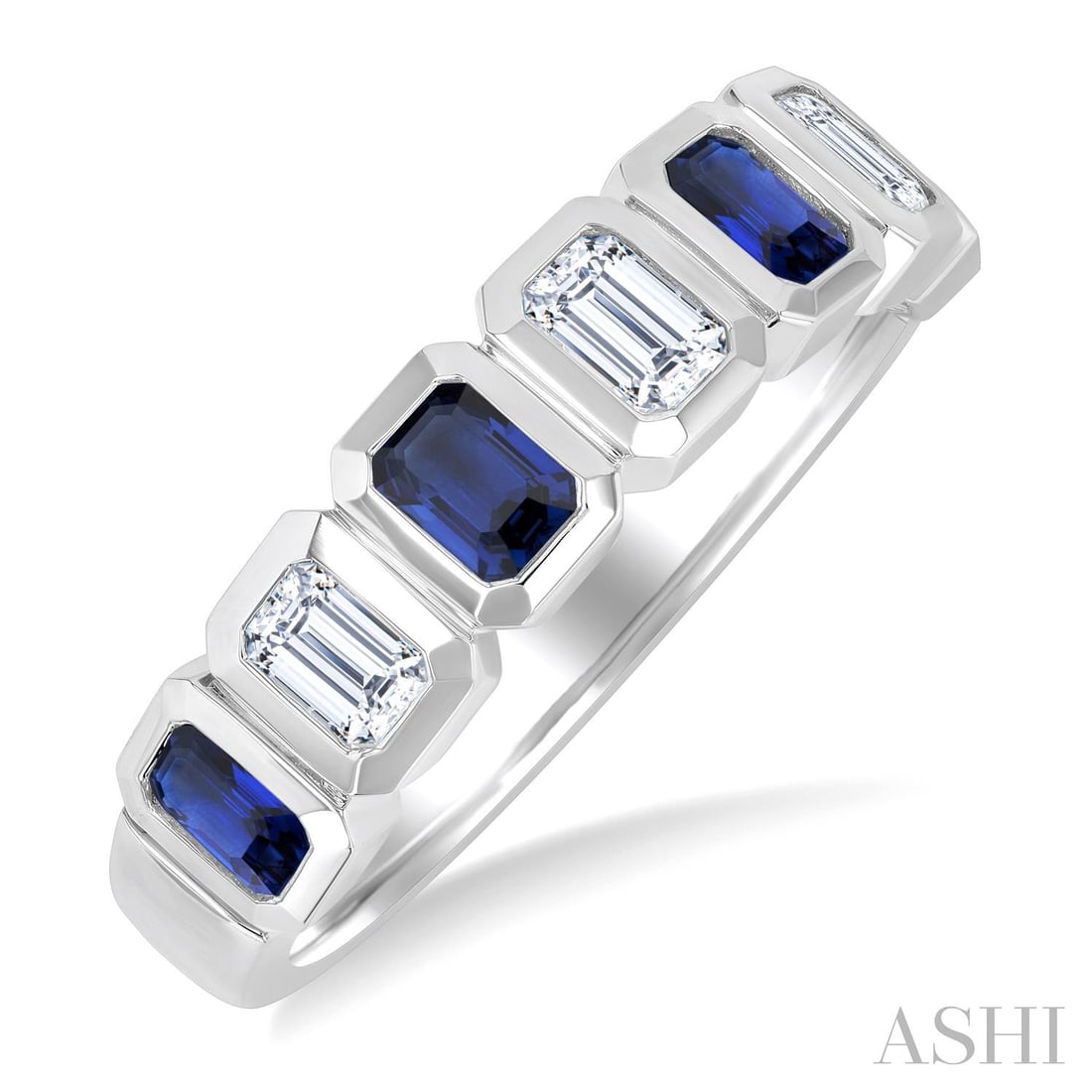 4x3mm Blue Sapphire and 0.66 ctw Diamond 14K White Gold Band Ring: A vision of luxury, this exquisite Octagon Shape ring featuring Blue Sapphire, White Diamond defines sophistication. Expertly mounted in a Bezel setting, the ring is crafted in 3.85 grams of solid 14K