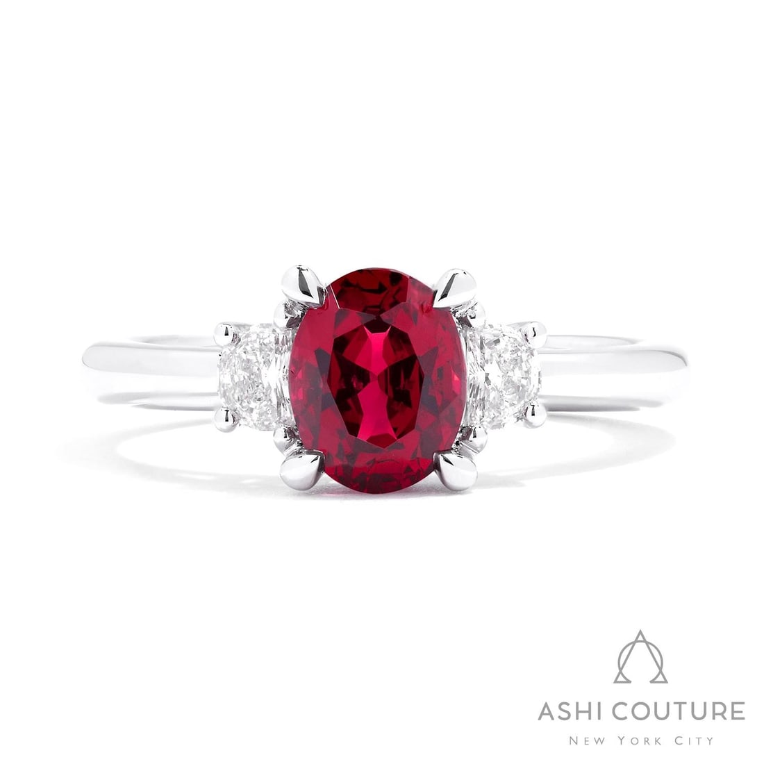Oval Ruby and 0.27 ctw White Diamond Platinum Ring (1 of 3)