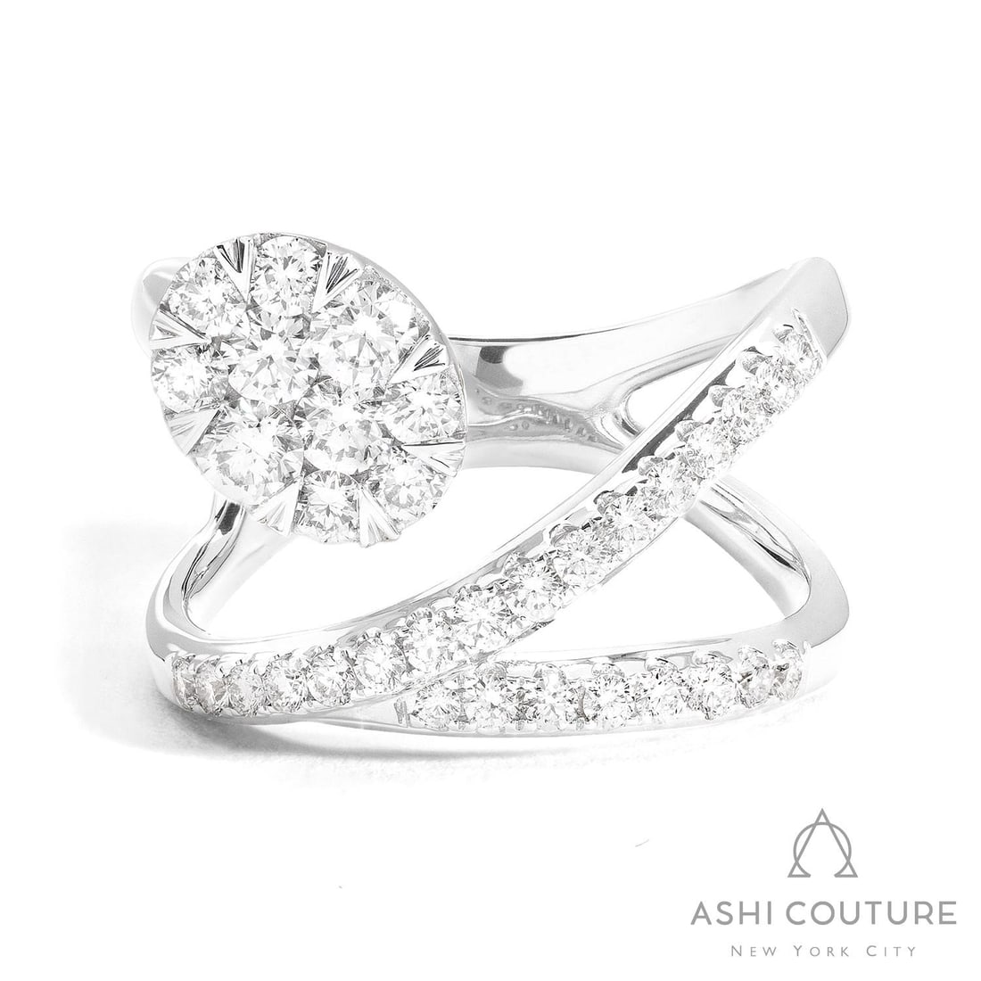 Fiori Ethereal 1.11 ctw White Diamond Cluster 18K White Gold Ring: Timeless and sophisticated, this stunning Cluster ring featuring White Diamond radiates enduring beauty. Expertly mounted in a Cluster setting, the ring is crafted in 7.5 grams of solid 18K White Gold