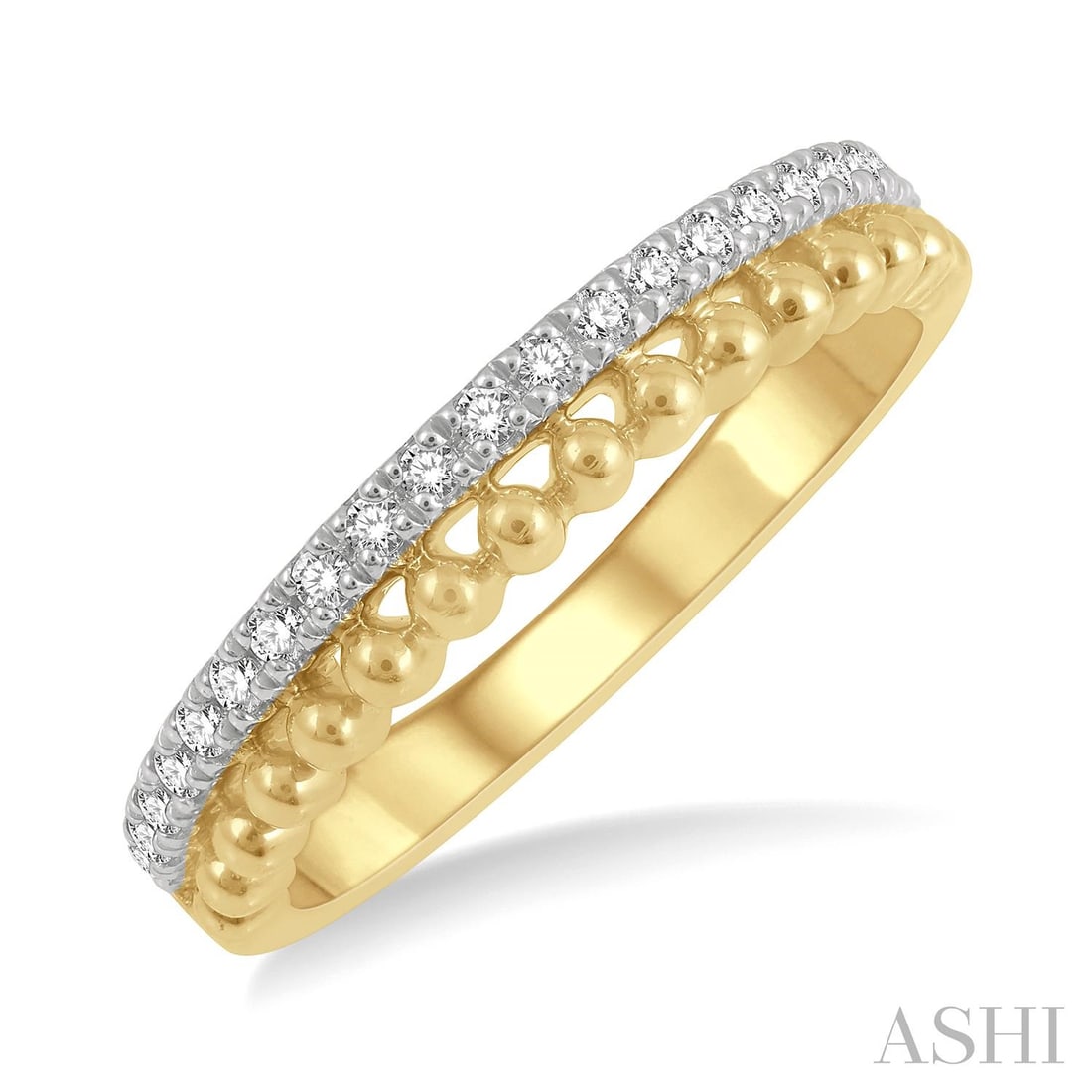 0.20 ctw White Diamond 14K Yellow Gold Ring: A vision of luxury, this elegant Ball Bead ring featuring White Diamond defines sophistication. Securely held in a classic Band design, the ring is forged from 3.55 grams of high-polish 14K Yellow Gol