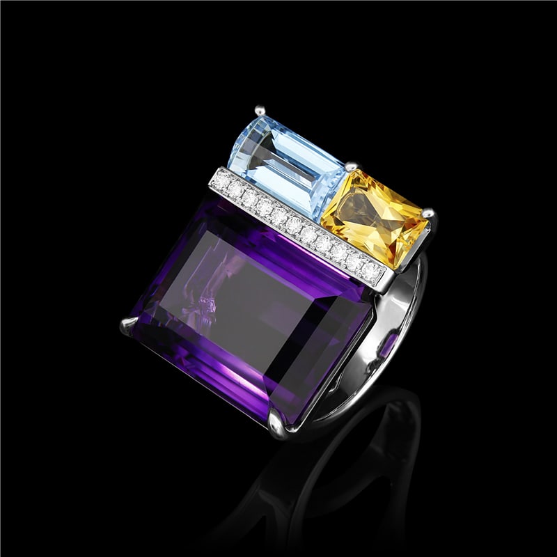 20.03 ctw Multi-gemstone and 0.13 ctw Diamond Platinum Ring (1 of 5)
