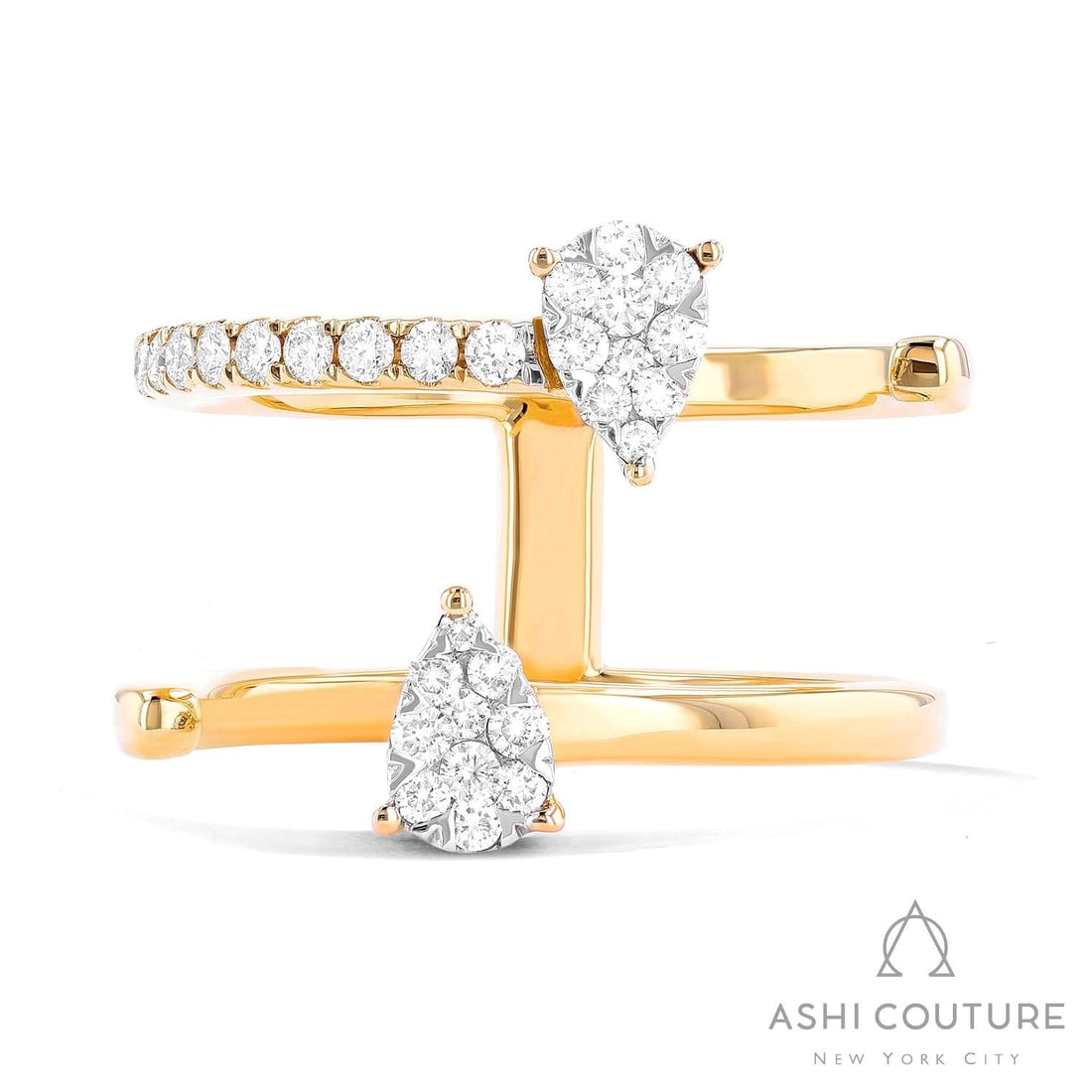 0.37 ctw White Diamond Fiori Cluster 18K Gold Ring: Epitomizing grandeur, this magnificent Fiori Pear Cluster ring featuring White Diamond stands as a beacon of refined taste. Showcasing the gems in a Cluster arrangement, the ring consists of 6.1 grams