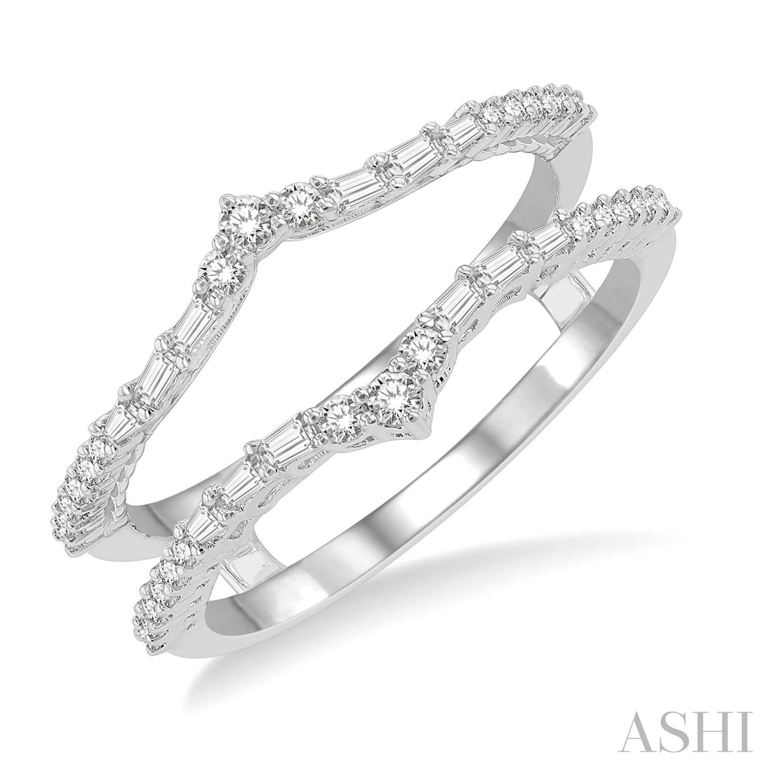 0.38 ctw Baguette and Round Diamond Chevron Insert 14K White Gold Ring (1 of 3)