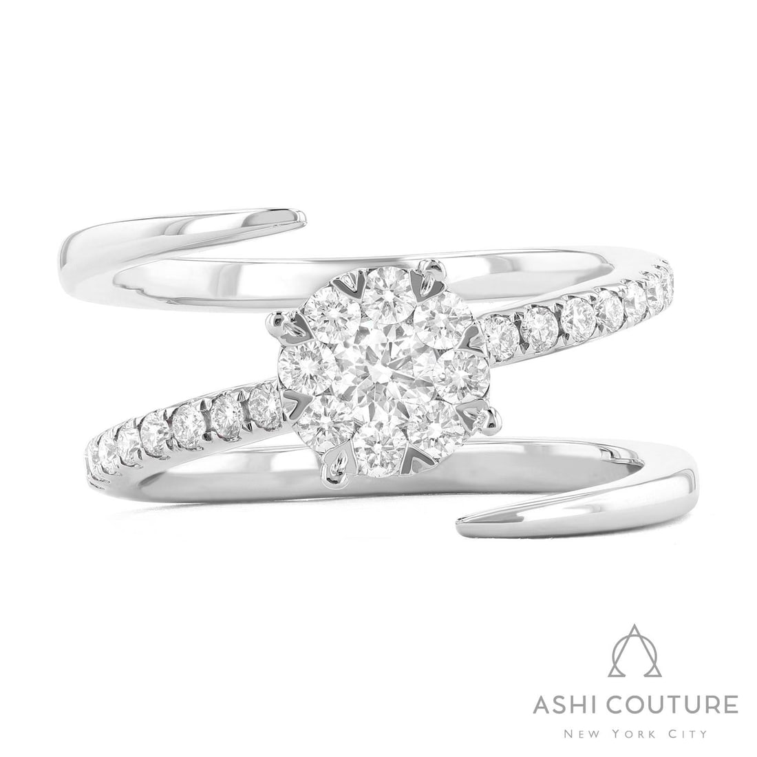 0.68 ctw Fiori Wrap Diamond 18K White Gold Ring: Rare and radiant, this elegant Wrap ring featuring White Diamond offers a touch of the extraordinary. Crafted with precision, the Bypass setting is seamlessly integrated into 6.35 grams of 18K White G