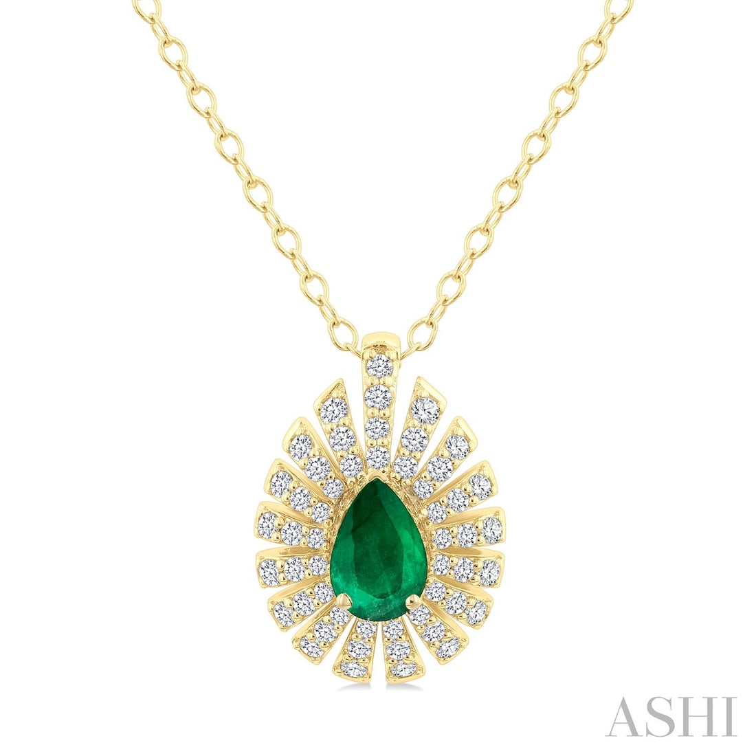 6x4mm Pear Emerald and 0.29 ctw Diamond Accent 14K Yellow Gold Pendant (1 of 3)
