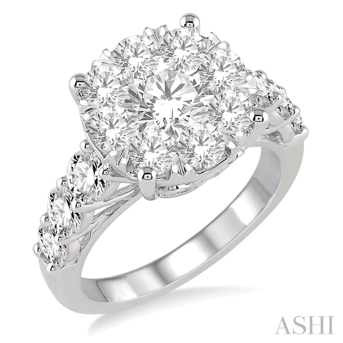 1.96 ctw Diamond Cluster 18K White Gold Ring: An exquisite masterpiece of haute joaillerie, this magnificent Cluster ring featuring White Diamond is a true treasure. Showcasing the gems in a Cluster arrangement, the ring consists of 5.2 grams of 