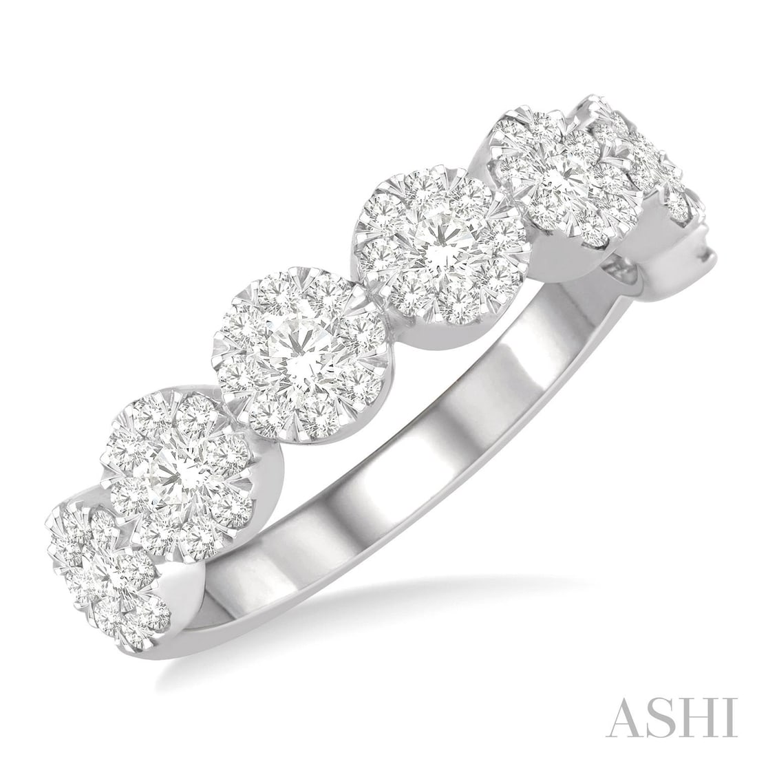1.02 ctw Diamond Cluster Jointed 14K White Gold Band Ring: An exquisite masterpiece of haute joaillerie, this magnificent Jointed Circular Mount Cluster ring featuring White Diamond is a true treasure. A detailed Cluster Setting gallery secures the stones, re
