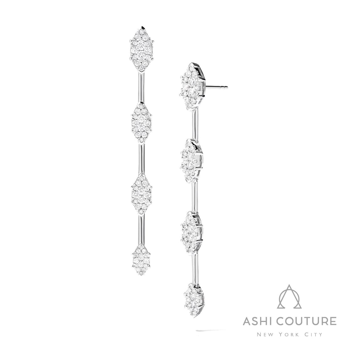1.62 ctw White Diamond Fiori Marquise Cluster 18K White Gold Earrings: Captured in a moment of brilliance, this breathtaking Fiori Marquise Bar Cluster pair of earrings featuring Natural Diamonds speaks to the connoisseur. Expertly mounted in a Cluster setting, the earri