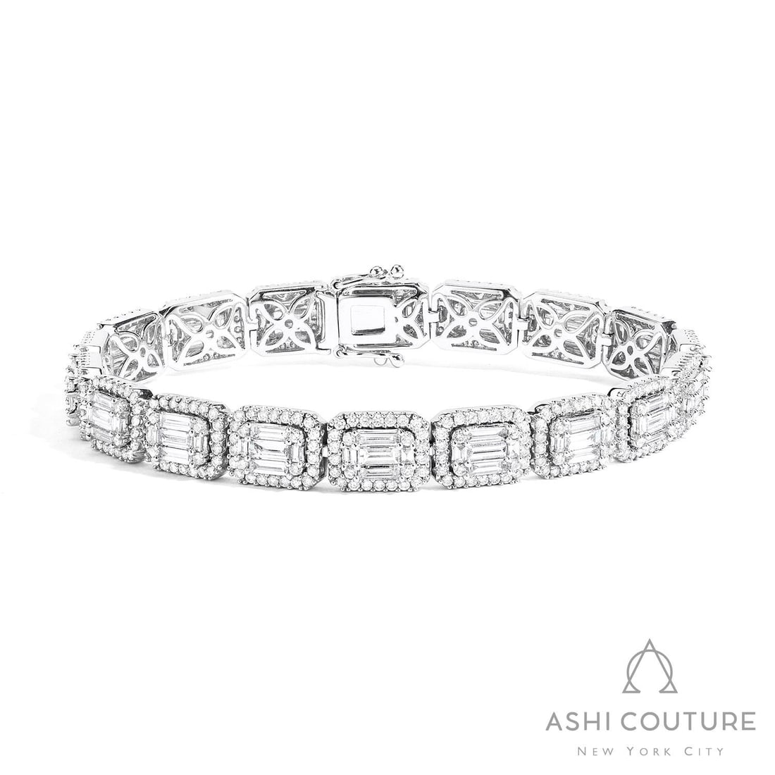 5.99 ctw Baguette & Round Diamond 18K White Gold Tennis Bracelet: Epitomizing grandeur, this magnificent Baguette bracelet featuring White Diamond stands as a beacon of refined taste. Crafted with precision, the precision setting is seamlessly integrated into 24.15 