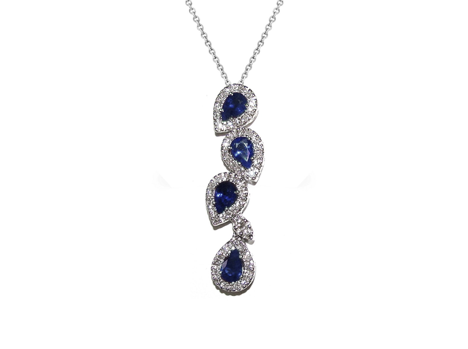 1.75ct Blue Sapphire and 0.48ctw Diamond 14K White Gold Necklace: A symphony of light and color, this stunning Halo necklace featuring Blue Sapphire, White Diamond embodies the pinnacle of luxury. Expertly mounted in a Halo setting, the necklace is crafted in 5.02 g
