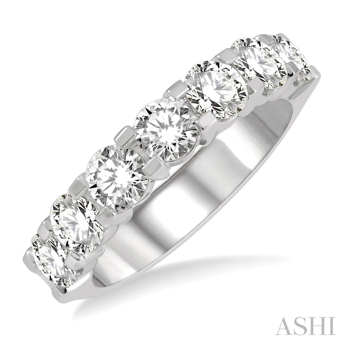 1.47 ctw Diamond 7-Stone 14K White Gold Band Ring: Captured in a moment of brilliance, this stunning 7 Stone ring featuring White Diamond speaks to the connoisseur. Expertly mounted in a Band setting, the ring is crafted in 4.05 grams of solid 14K Whi
