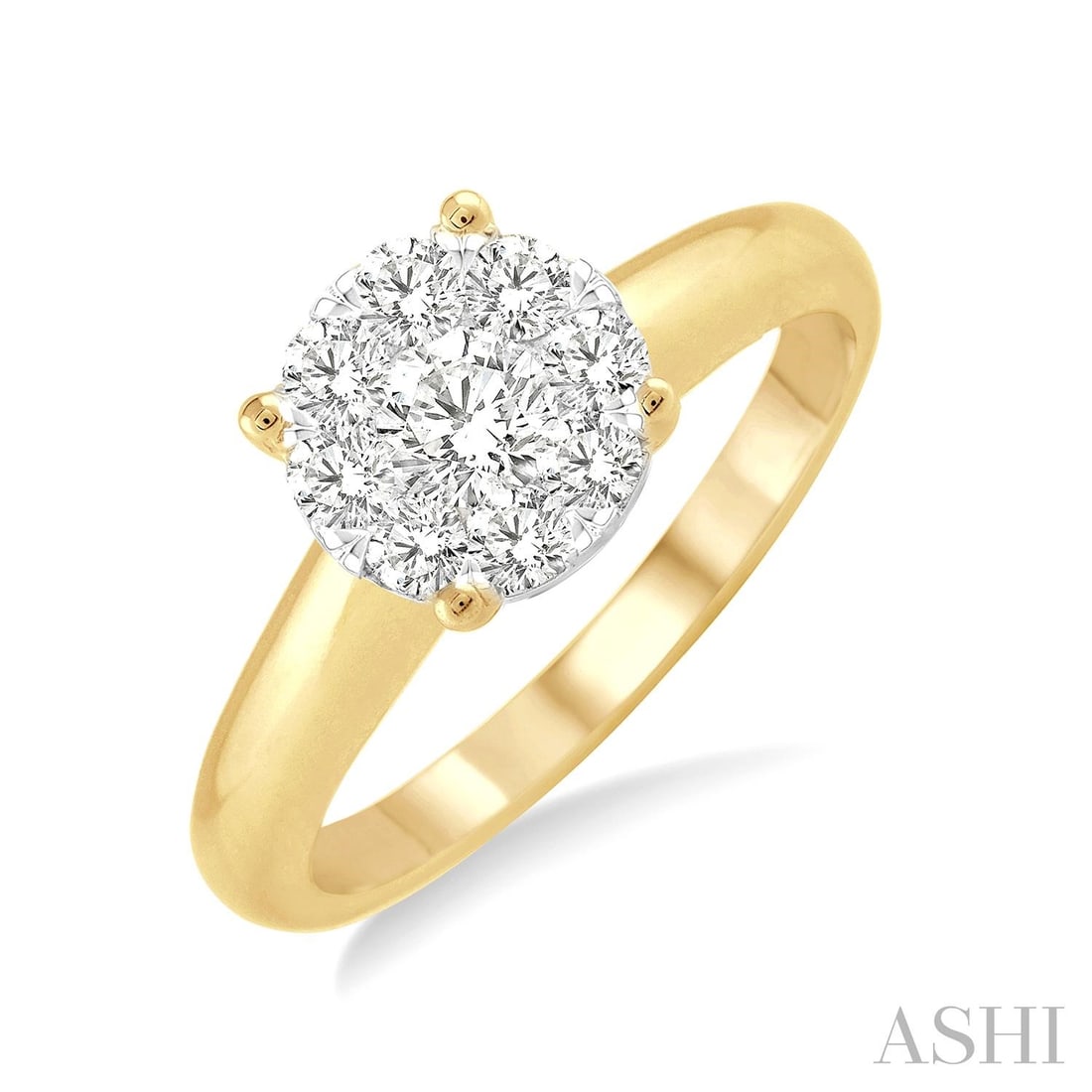 0.12 ctw White Diamond Cluster 14K Yellow and White Gold Ring: A testament to superior craftsmanship, this elegant Cluster ring featuring White Diamond is unparalleled. Crafted with precision, the Cluster setting is seamlessly integrated into 2.25 grams of 14K Ye