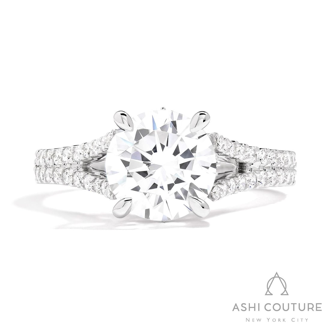 0.72 ctw White Diamond Split Shank 14K White Gold Engagement Ring: Captured in a moment of brilliance, this elegant Split Shank ring featuring White Diamond speaks to the connoisseur. Expertly mounted in a Split Shank setting, the ring is crafted in 3.7 grams of soli