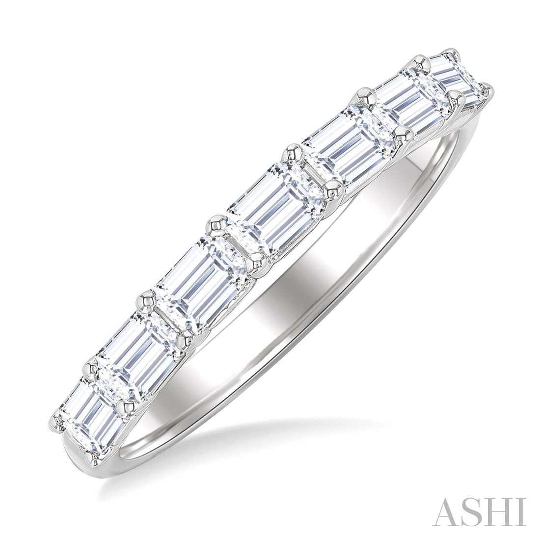 1.02 ctw East-West Emerald Cut Diamond 14K White Gold Band Ring: A vision of luxury, this elegant East-West Emerald Cut ring featuring White Diamond defines sophistication. Securely held in a classic Band design, the ring is forged from 2.55 grams of high-polish 14