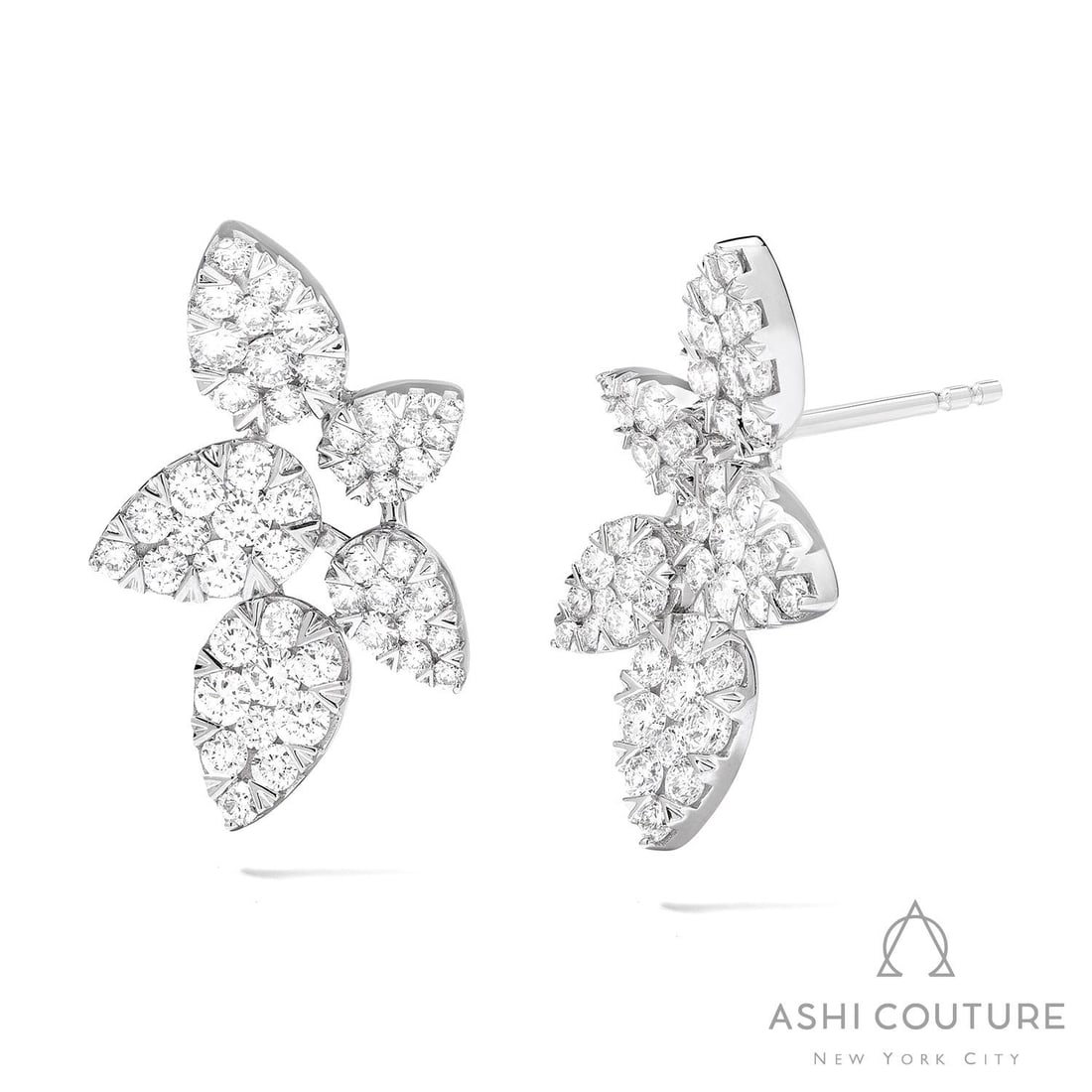 1.98 ctw White Diamond Bloom Cluster 18K White Gold Earrings: Exuding opulence and grace, this elegant Bloom Cluster pair of earrings featuring Natural Diamonds is crafted for the distinguished. Crafted with precision, the Cluster setting is seamlessly integrate