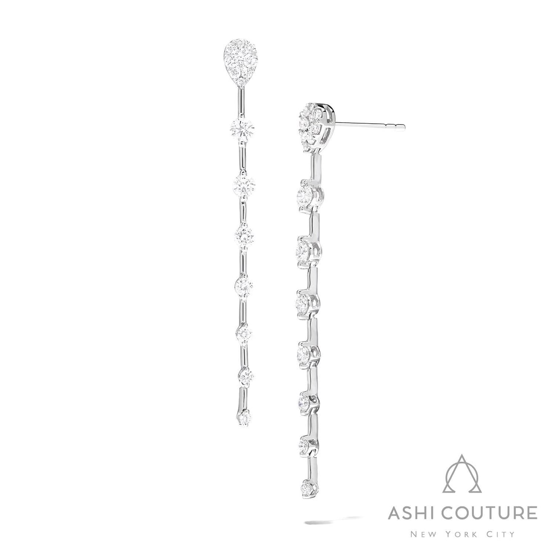 0.90 ctw White Diamond Fiori Cluster Drop 18K White Gold Earrings: Epitomizing grandeur, this stunning Fiori Cluster Drop pair of earrings featuring White Diamond stands as a beacon of refined taste. Crafted with precision, the Cluster/Bar Link Drop setting is seamle
