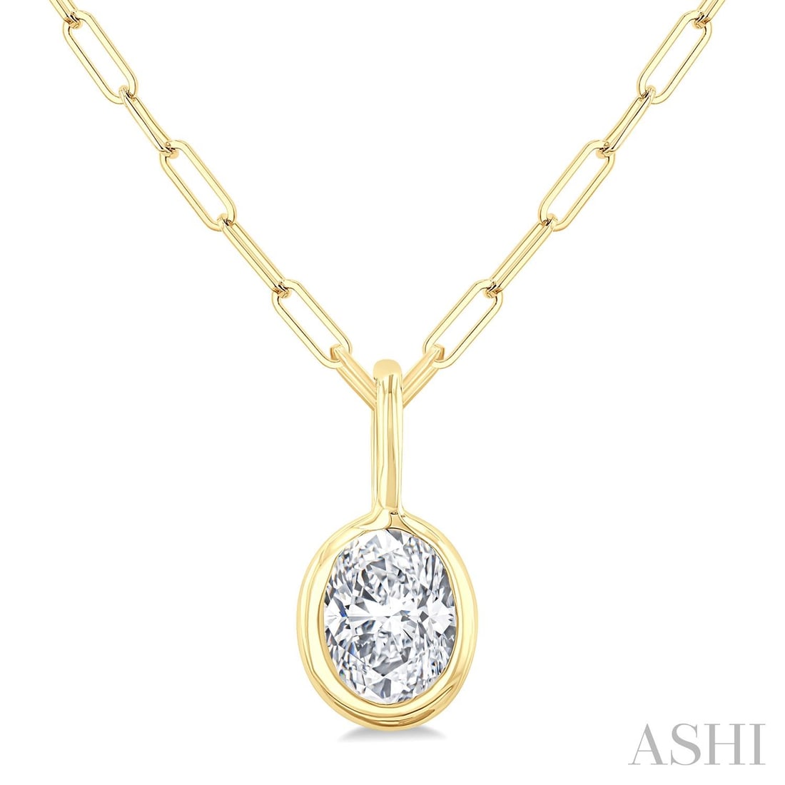 0.21 ctw Oval Cut White Diamond Bezel Set 14K Yellow Gold Pendant Necklace: An exquisite masterpiece of haute joaillerie, this elegant Bezel pendant necklace featuring White Diamond is a true treasure. Crafted with precision, the Bezel setting is seamlessly integrated into 0.