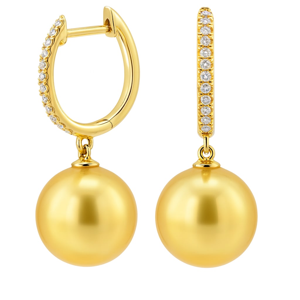 14k Yellow Gold Pearl & Diamond Earrings with 0.08ct SI1 Diamonds: Exuding elegance, this exquisite pair of earrings features lustrous pearls as the centerpiece, complemented by sparkling diamonds. Crafted in 14k Yellow Gold, the modern design highlights the harmonio