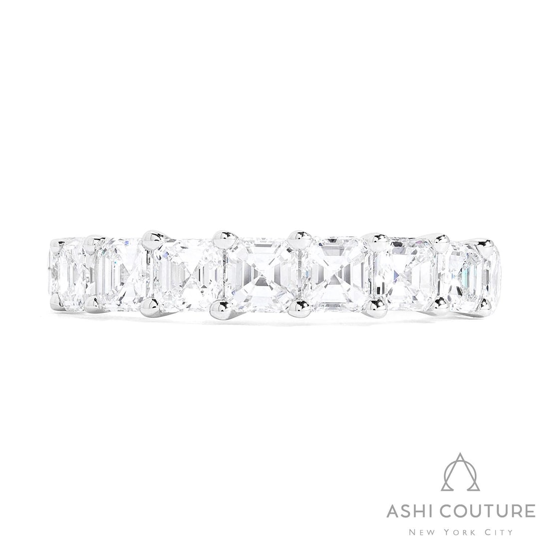 2.16 ctw Asscher Diamond 18K White Gold Band Ring: Retail Value: $18,165 A testament to superior craftsmanship, this magnificent Asscher Halfway Band ring featuring White Diamond is unparalleled. Expertly mounted in a Halfway Band setting, the ring is