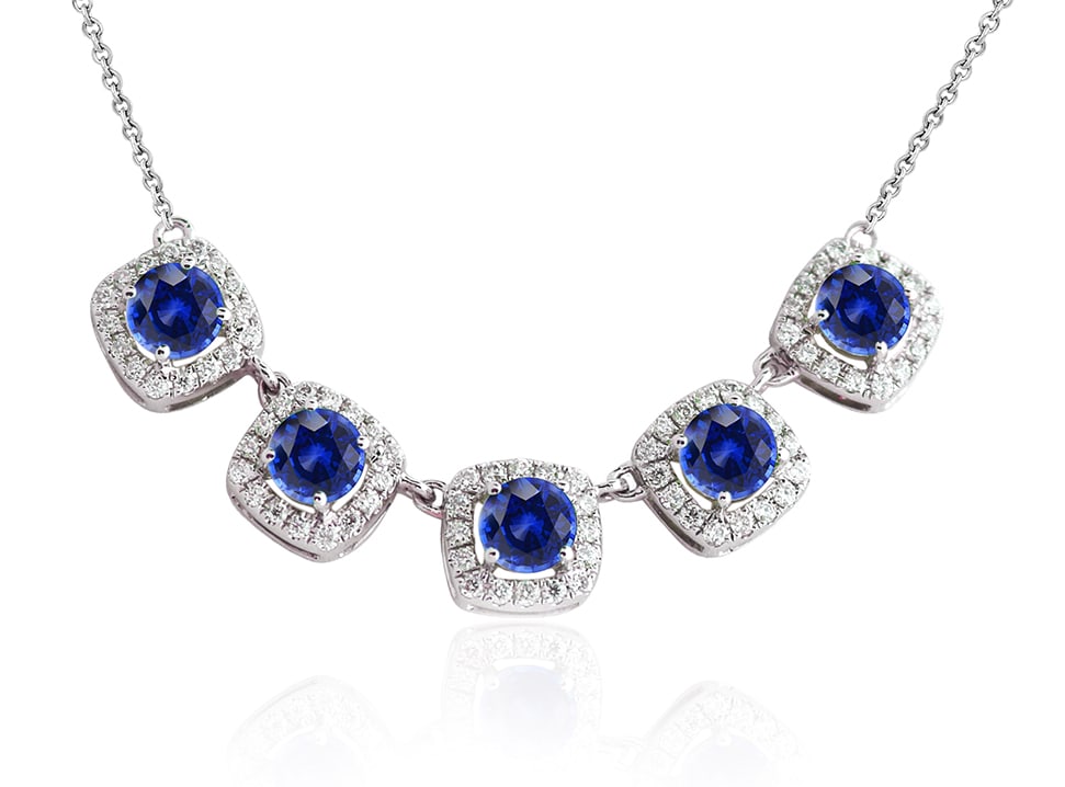 1.70ct Blue Sapphire and 0.33ctw Diamond 14K White Gold Necklace: Defining modern elegance, this stunning Halo necklace featuring Blue Sapphire, White Diamond captures the essence of style. Securely held in a classic Halo design, the necklace is forged from 3.91 gra