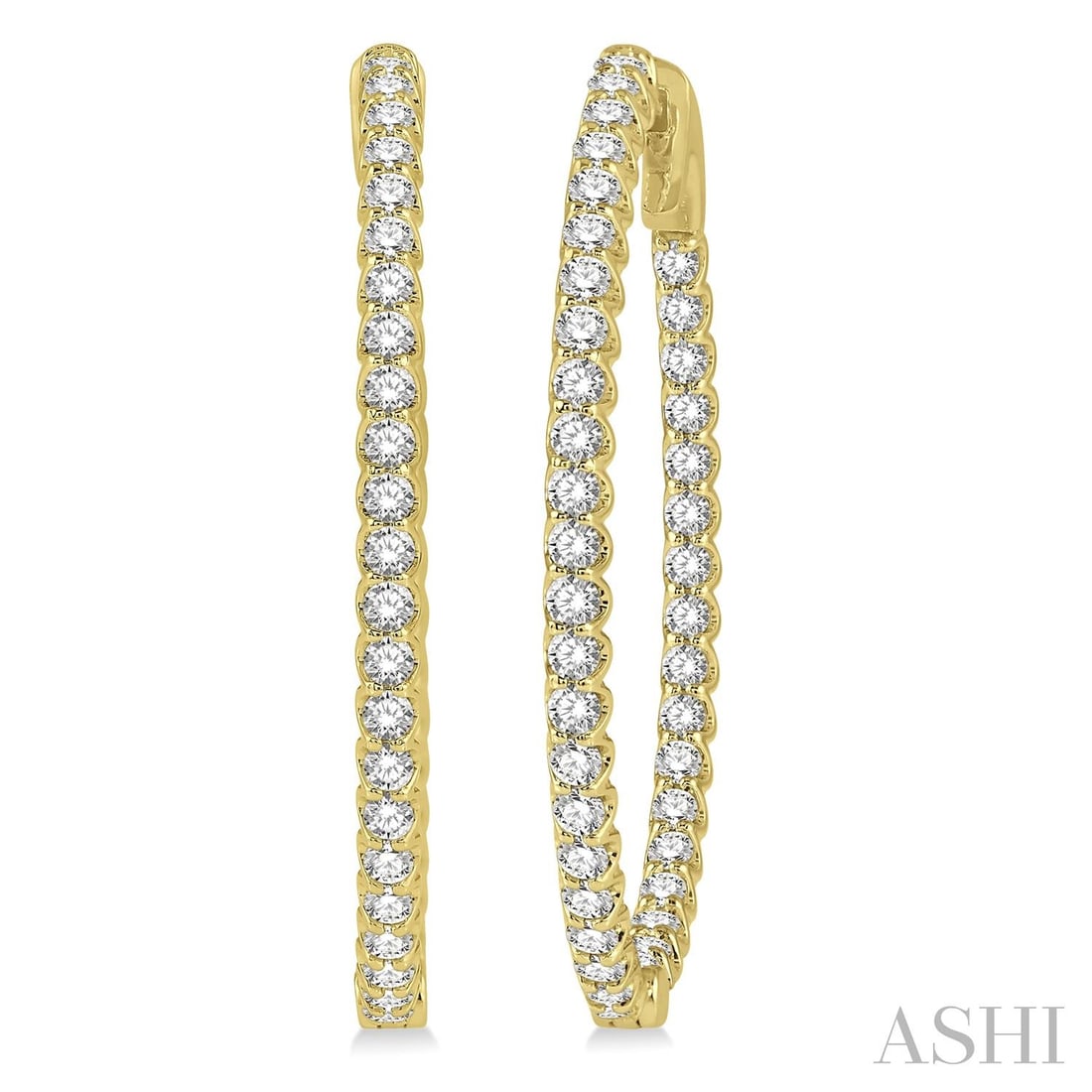 1.52 ctw Round White Diamond Inside-Out Hoop 14K Yellow Gold Earrings: Rare and radiant, this stunning Inside-Out Hoop pair of earrings featuring White Diamond offers a touch of the extraordinary. A detailed Inside-Out Hoop gallery secures the stones, rendered in 5.35 gr