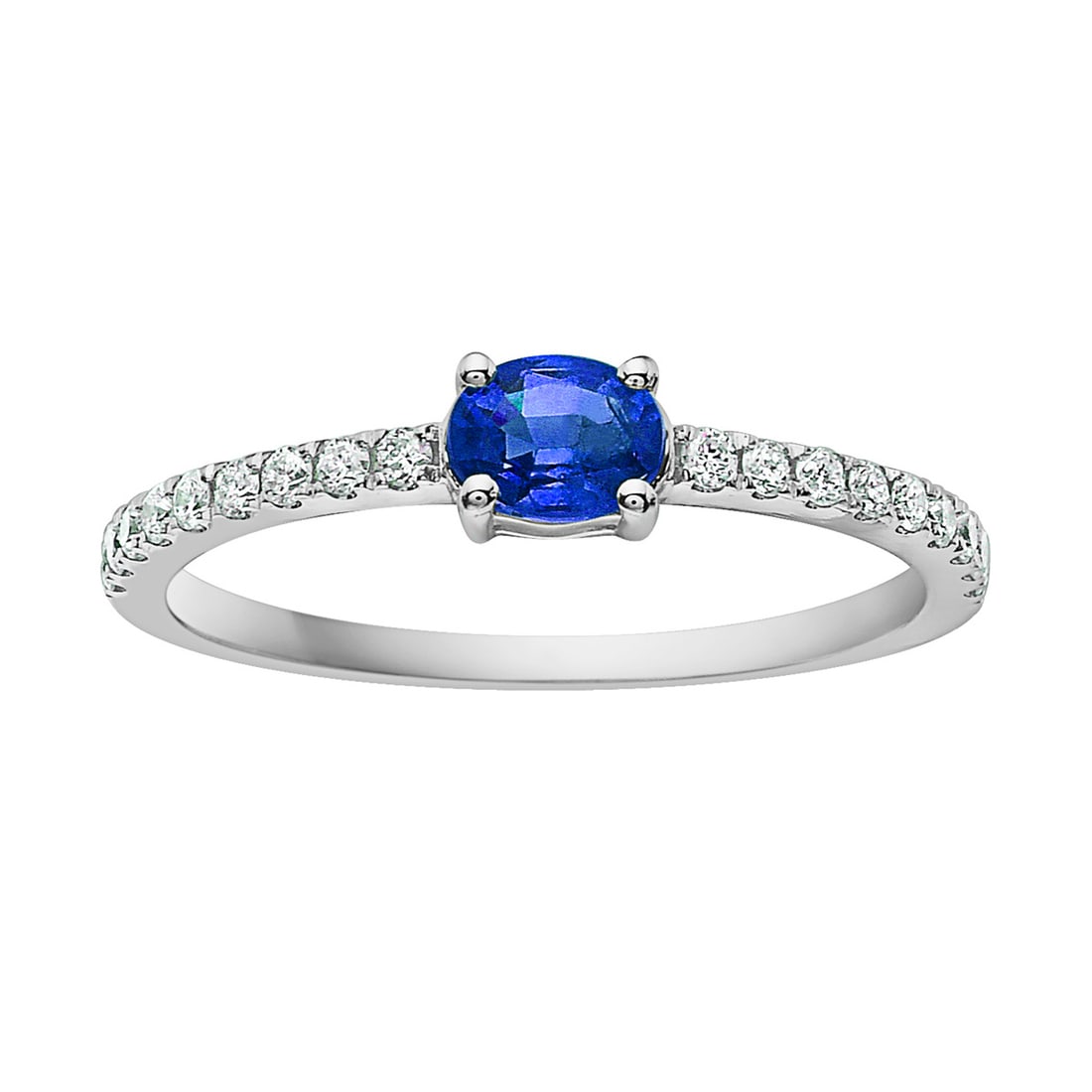 14k White Gold Solitaire Ring with Blue Sapphire and Diamonds: Exuding refined sophistication, this Solitaire ring with a captivating Blue Sapphire embodies contemporary allure. The ring features a Round cut Sapphire, weighing 0.52 carats, set in a sleek 14k Whit