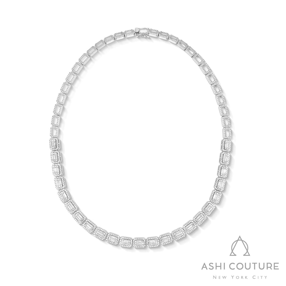 5.37 ctw Empress East-West Baguette & Round Diamond 18K White Gold Necklace (1 of 2)