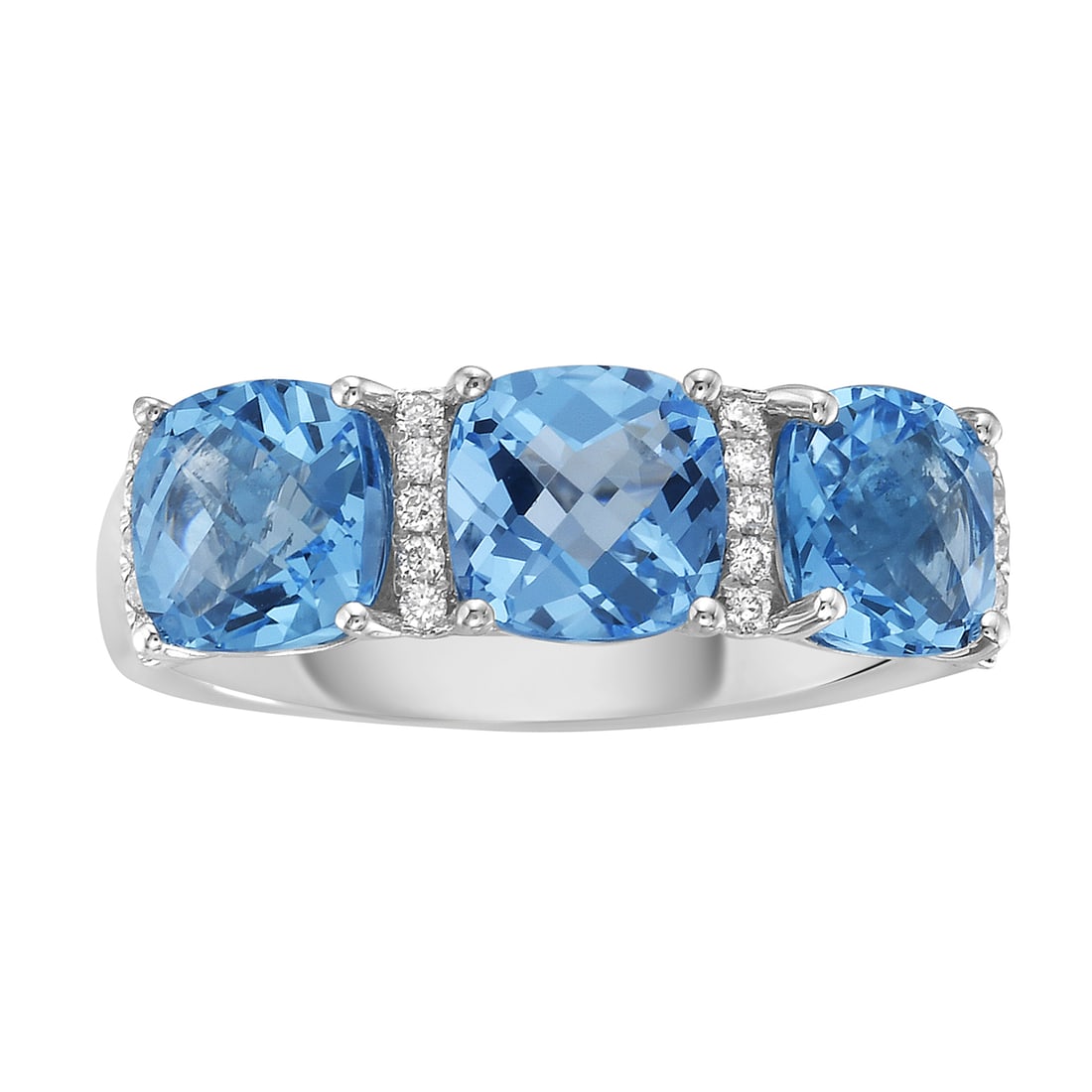 14k White Gold Ring with 3.26ct Blue Topaz and Diamonds: Exuding modern sophistication, this exquisite ring features captivating Blue Topaz stones. Set in a sleek design, the ring is crafted from 14k White Gold with Rhodium accents. The Blue Topaz, weighing