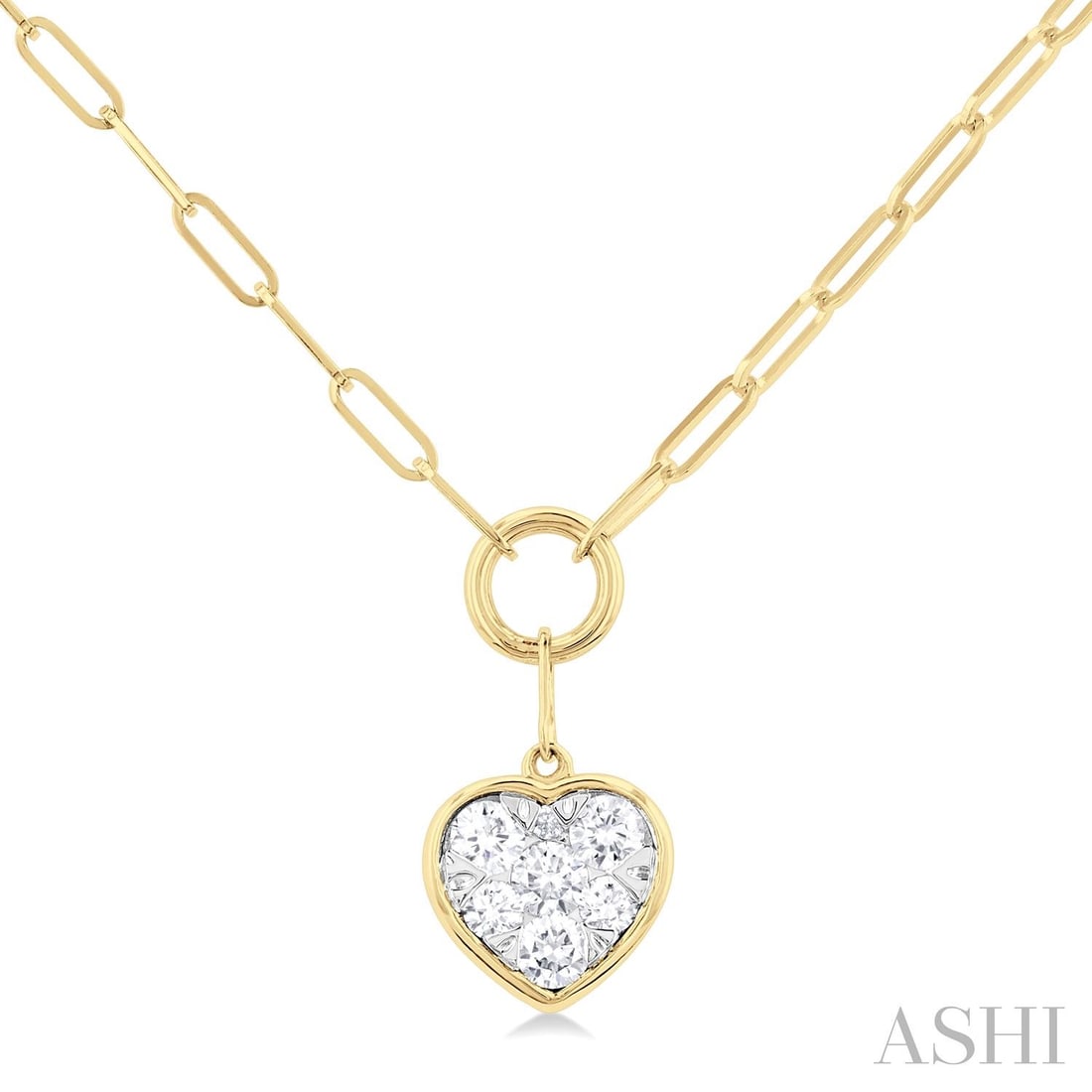0.26 ctw Cluster Heart White Diamond 14K Yellow & White Gold Necklace: Rare and radiant, this stunning Cluster Heart necklace featuring White Diamonds offers a touch of the extraordinary. A detailed Cluster gallery secures the stones, rendered in 0.65 grams of lustrous 1