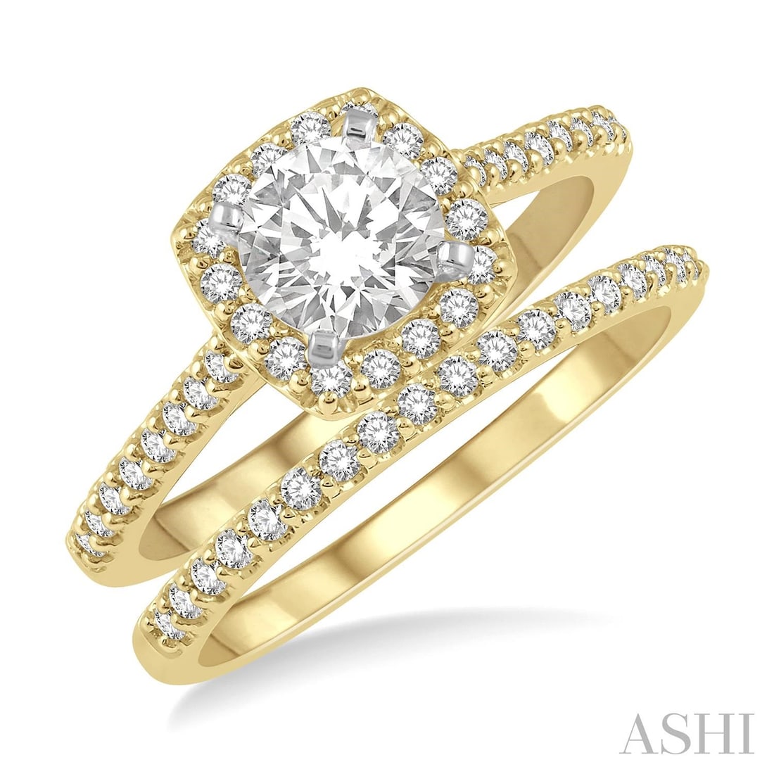 0.52 ctw Round Diamond Halo 14K Yellow & White Gold Wedding Set: Timeless and sophisticated, this magnificent Halo wedding set featuring White Diamond radiates enduring beauty. Expertly mounted in a Halo setting, the ring set is crafted in 4.75 grams of solid 14K Y