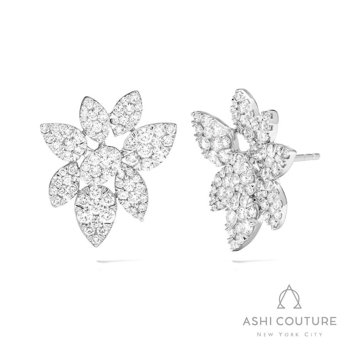 2.04 ctw Fiori Bloom Cluster Diamond 18K White Gold Earrings: Timeless and sophisticated, this breathtaking Bloom Cluster pair of earrings featuring Natural Diamonds radiates enduring beauty. Expertly mounted in a Cluster setting, the earrings are crafted in 5.9
