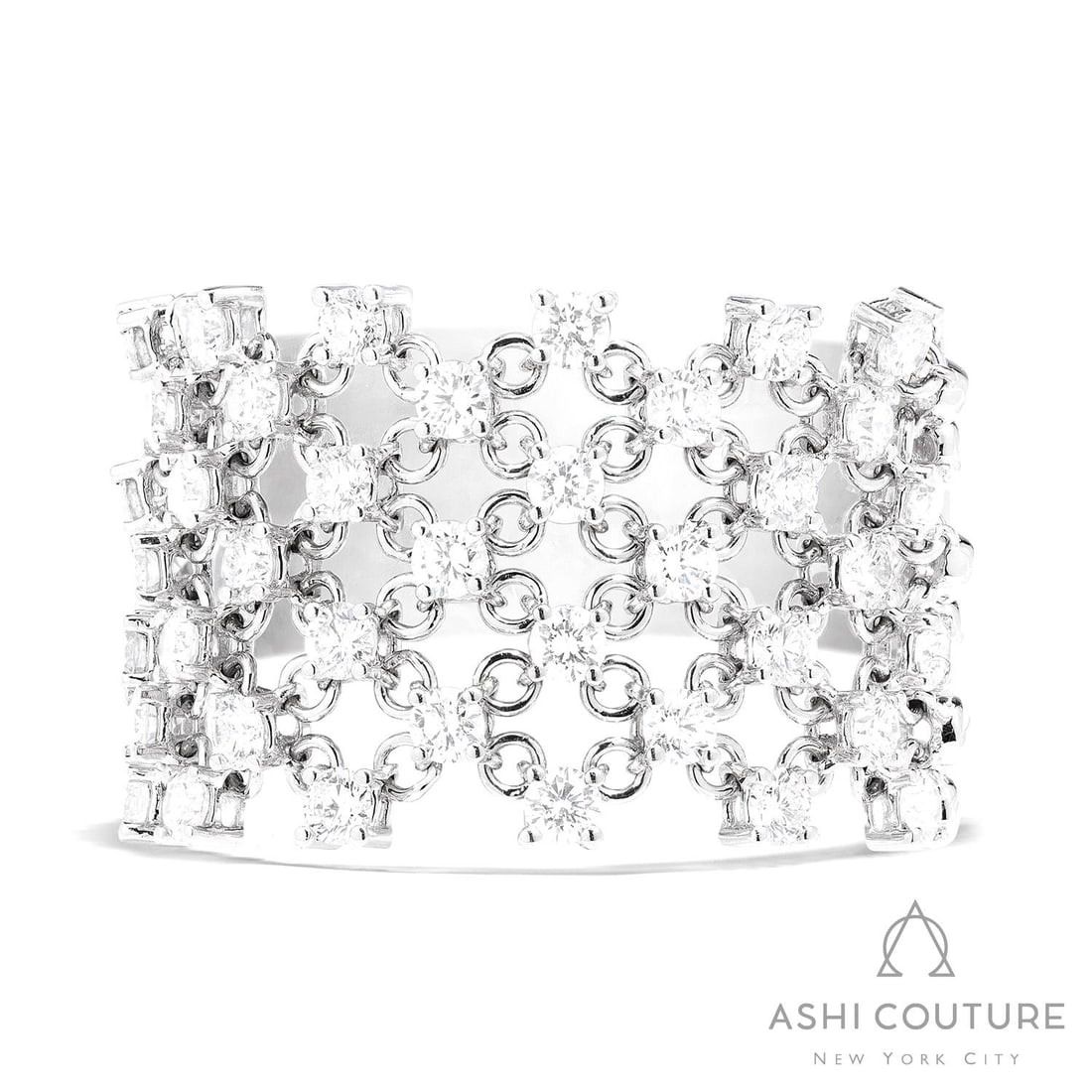 1.01 ctw Diamond Silk Wide Band 18K White Gold Ring: Captured in a moment of brilliance, this stunning Silk Wide Band ring featuring Natural Diamonds speaks to the connoisseur. Expertly mounted in a Cluster setting, the ring is crafted in 6.4 grams of s