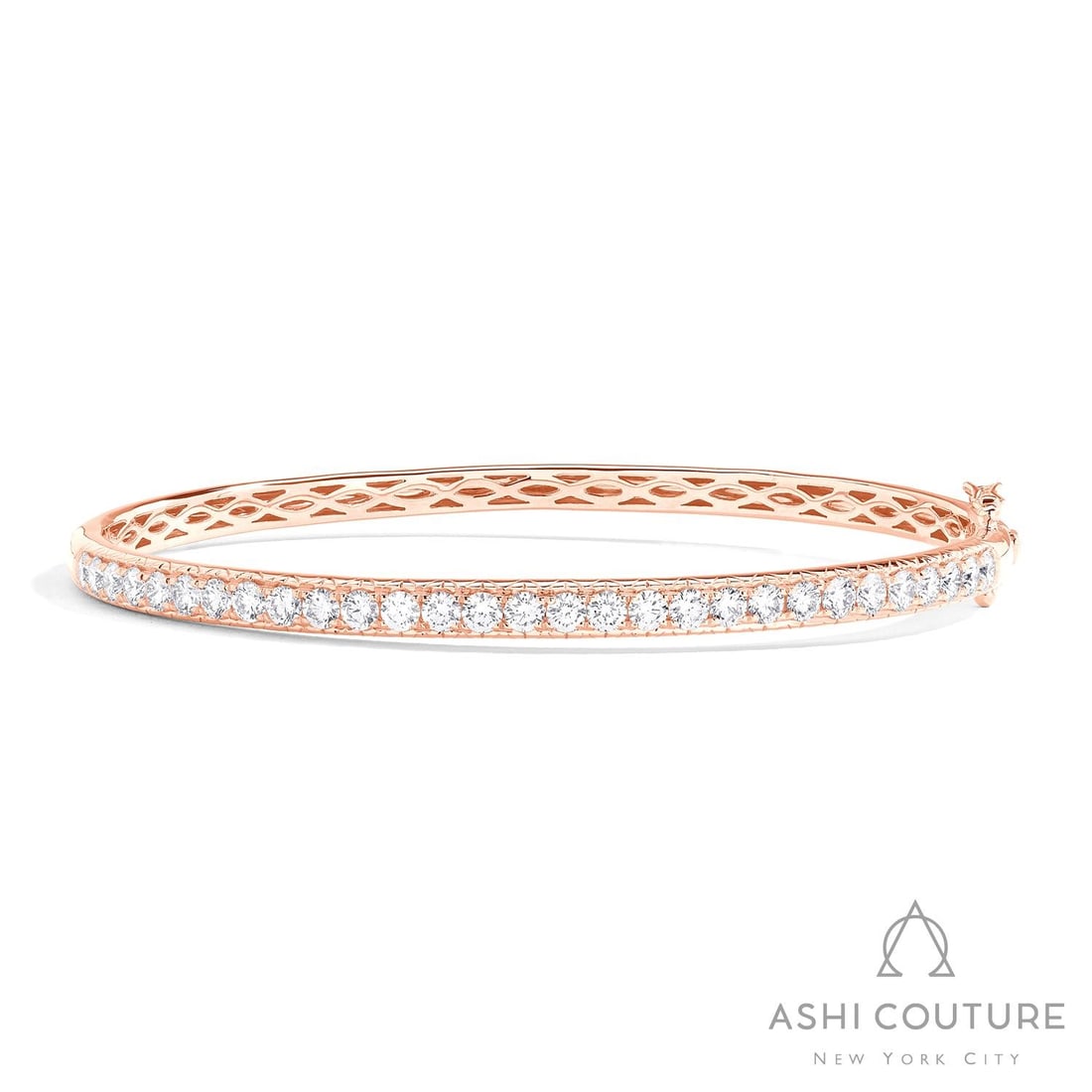 Timeless 2.03 ctw Diamond 18K Rose Gold Bangle: Exuding opulence and grace, this luxurious Timeless bangle featuring White Diamond is crafted for the distinguished. Crafted with precision, the Line/Row Setting is seamlessly integrated into 12.6 gra