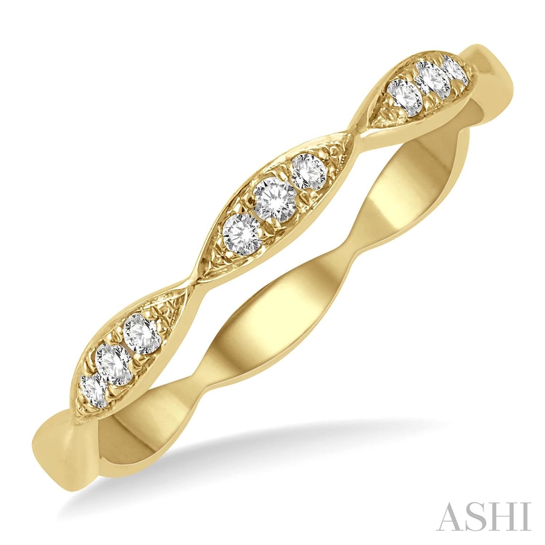 0.08 ctw White Diamond Stackable Lattice 14K Yellow Gold Band Ring: Captured in a moment of brilliance, this stunning Marquise Lattice ring featuring White Diamond speaks to the connoisseur. The gemstones are nestled within a Band framework, supported by a substantial