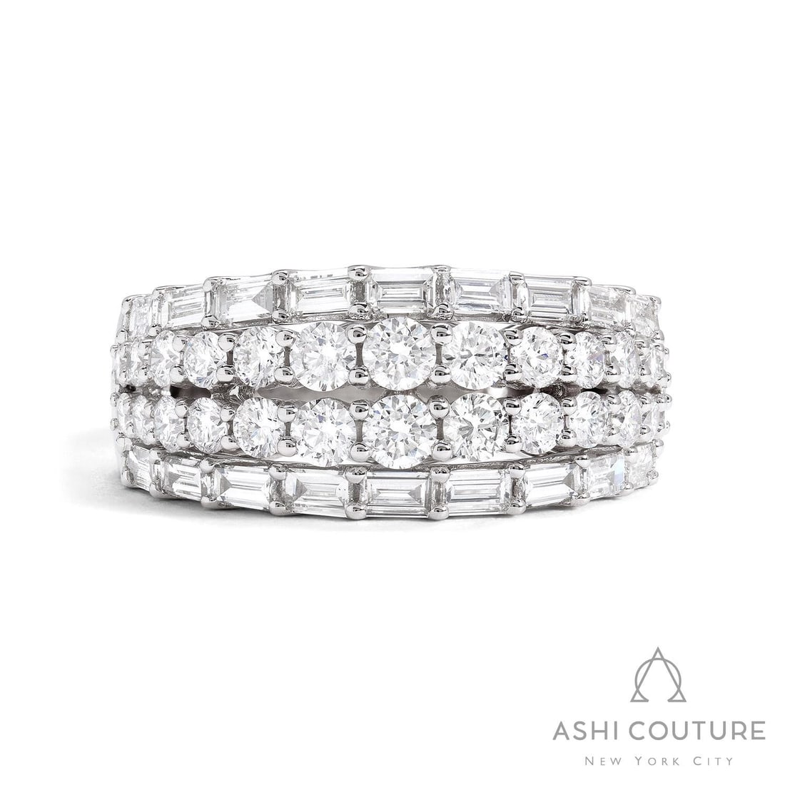 1.79 ctw Duchess Baguette Diamond Band 18K White Gold Ring: Retail Value: $11,325 Rare and radiant, this magnificent Baguette Band ring featuring White Diamond offers a touch of the extraordinary. Securely held in a classic Multi-Row Band design, the ring is f